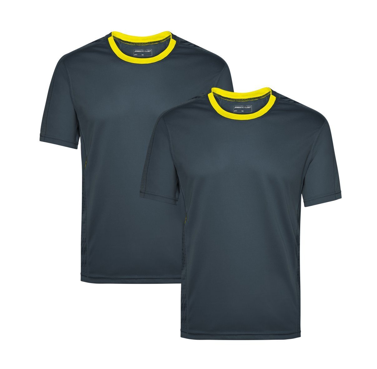 James & Nicholson Laufshirt Doppelpack Herren Kurzarm Laufshirt Running T-Shirt JN472 (Doppelpack, 2er-Pack) Atmungsaktiv und Feuchtigkeitsregulierend iron-grey/lemon