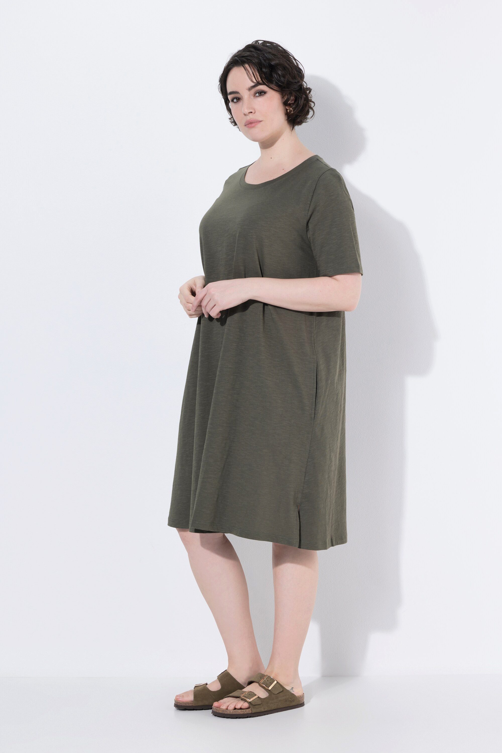 Ulla Popken Jerseykleid Jerseykleid A-Linie Rundhals Halbarm Taschen