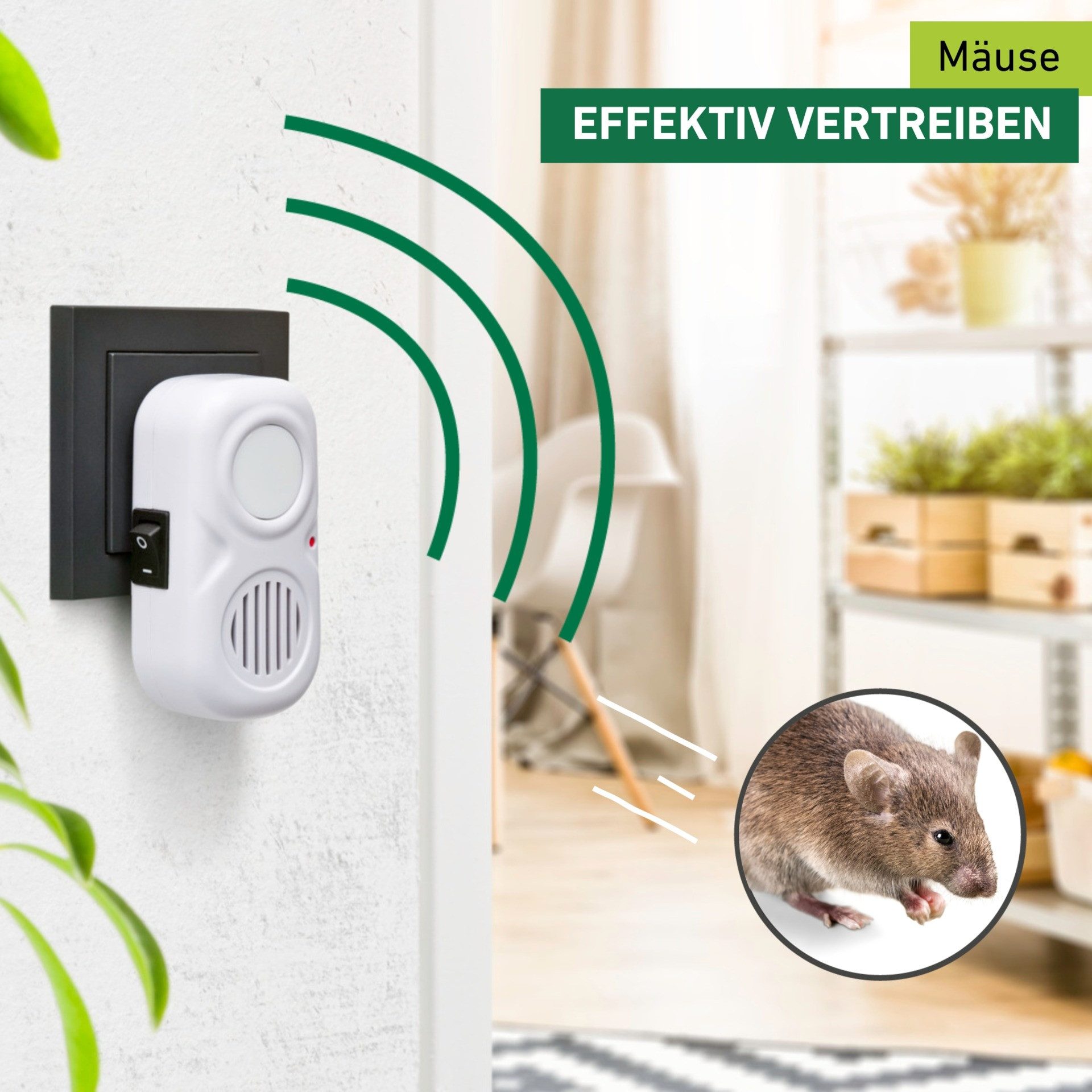Windhager Ultraschall-Tierabwehr Mausvertreiber Electro Comfort für Steckdosen, Mäuseabwehr mit einem Wirkungsbereich bis zu 30 m², weiß – Bild 3 von 5