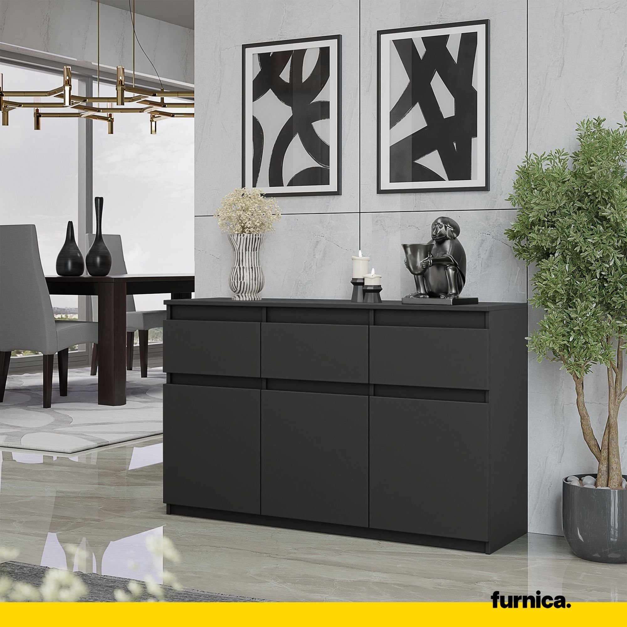 Furnica NOAH chest of drawers, 3 drawers and 3 doors - Anthracite Grey H75cm W120cm D35cm