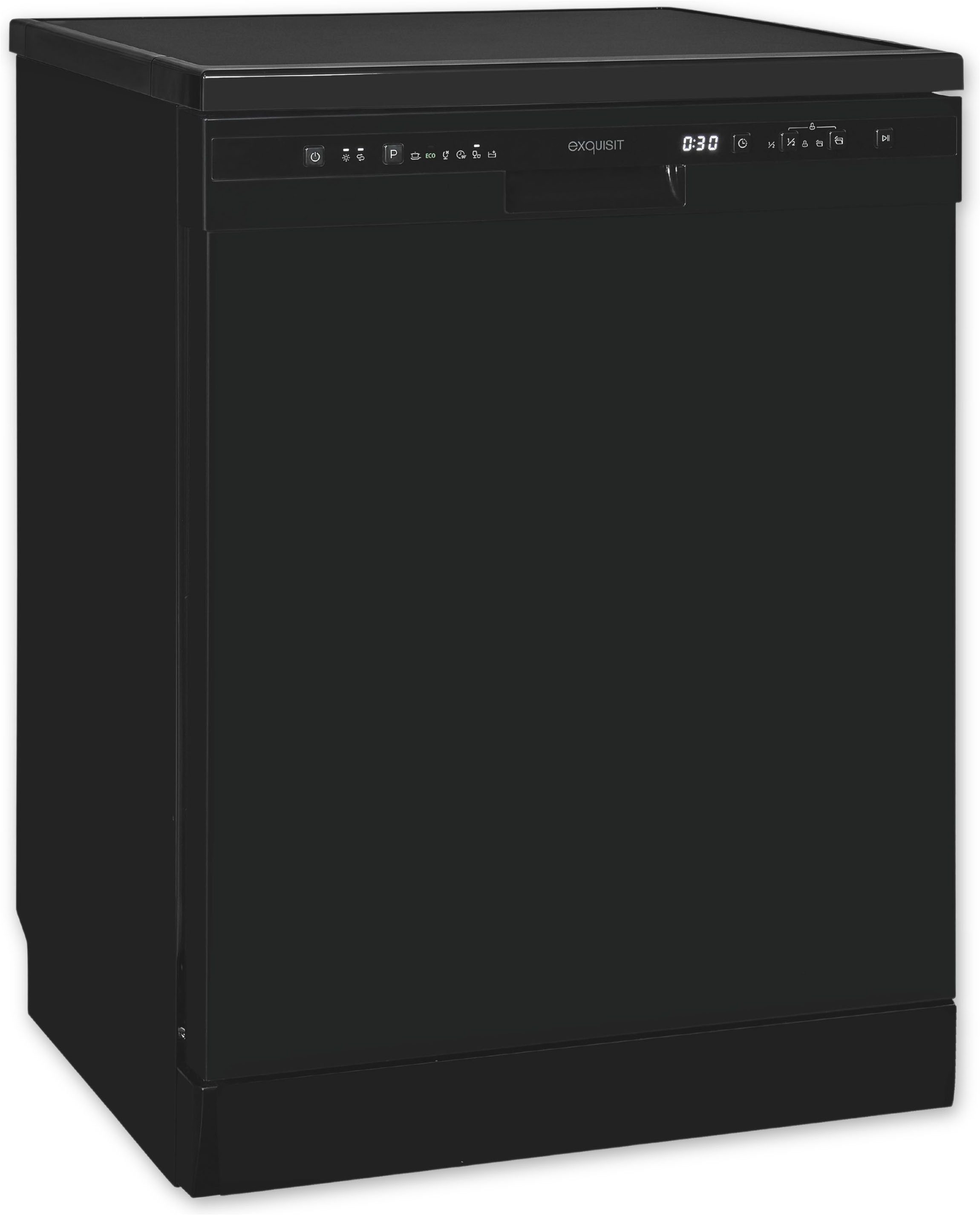 exquisit Standgeschirrspüler GSP6312-030C schwarz, 9,8 l, 12 Maßgedecke, 12 Maßgedecke, 6 Programme, LED, Besteckkorb, Auto Door Open, AquaStop