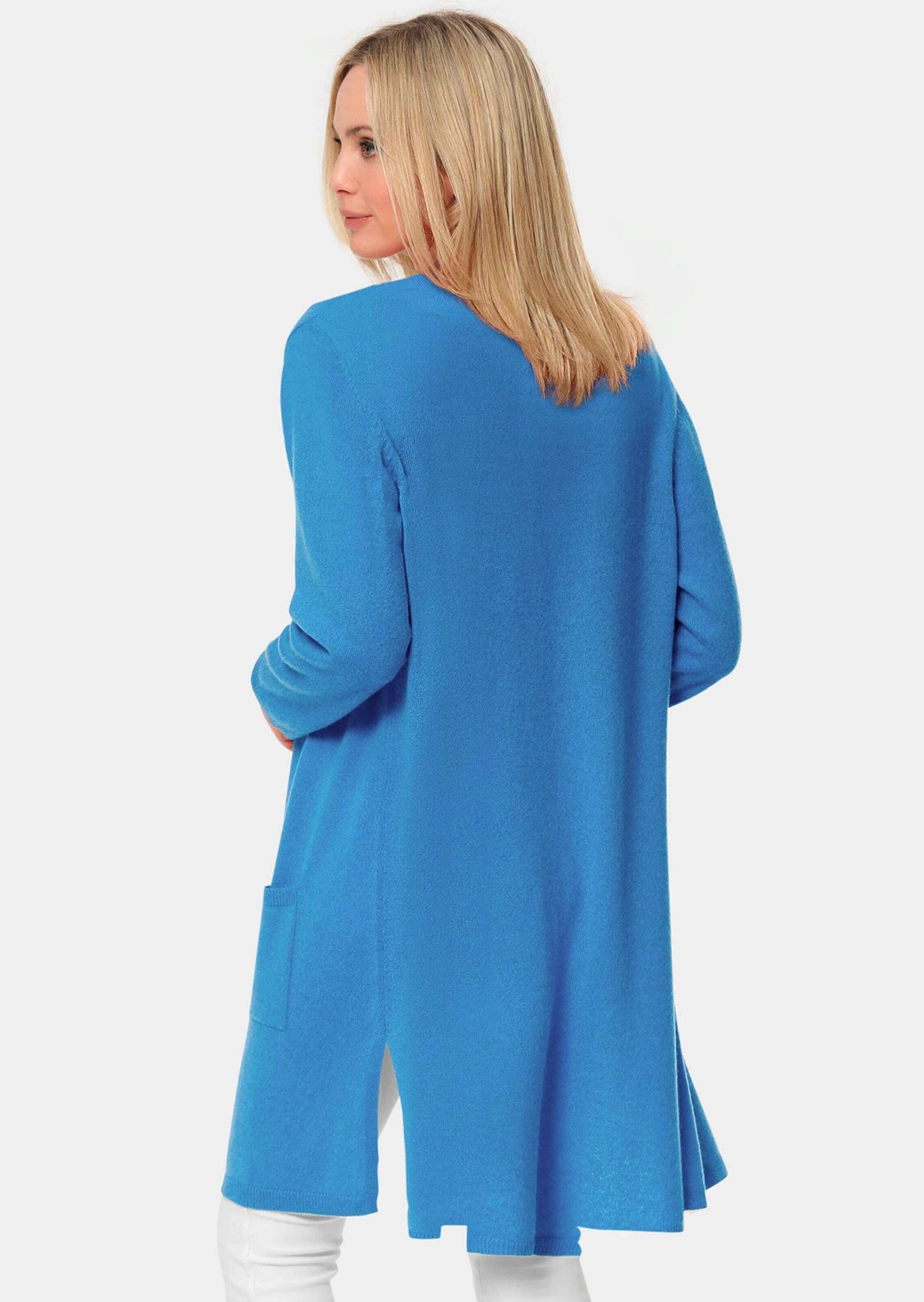 GOLDNER atlantikblau Kurzgröße: Modische Kaschmir-Longstrickjacke Strickjacke