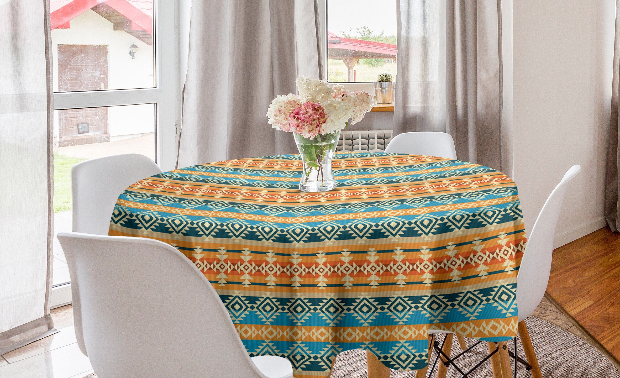 Abakuhaus Tischdecke Kreis Tischdecke Abdeckung für Esszimmer Küche Dekoration, südwestlich Folk Motive Streifen | Tischdecken