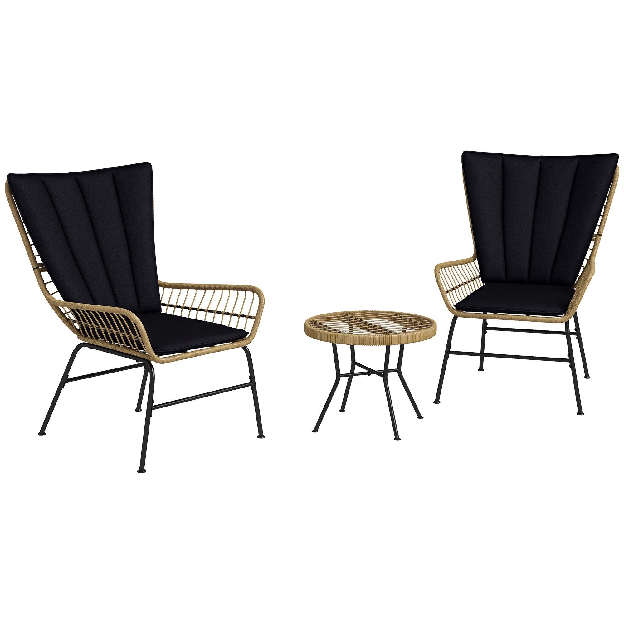 Outsunny Sitzgruppe Gartenmöbel-Set mit 2 Stühlen, Beistelltisch, (Bistro-Set, 3-tlg., 3-teiliges Set bestehend aus zwei Sesseln und einem Tisch), Ergonomische Rückenlehne