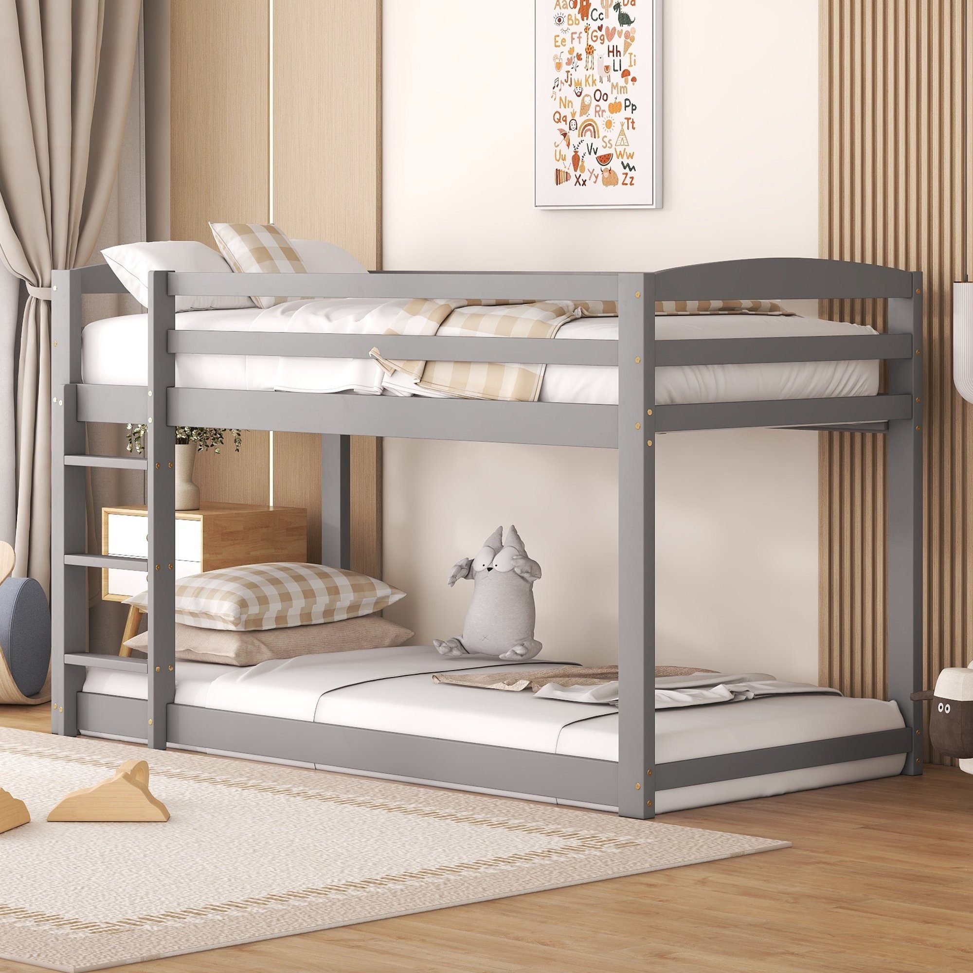 OKWISH Etagenbett 90x200 cm in Weiß, vielseitig als Kinder-, Jugend- oder Gästebett (90x200cm, 1-St., Hochbett mit Leiter aus Massivholz Kiefer/MDF), Ohne Matratze – für langjährigen Spiel- und Schlafspaß
