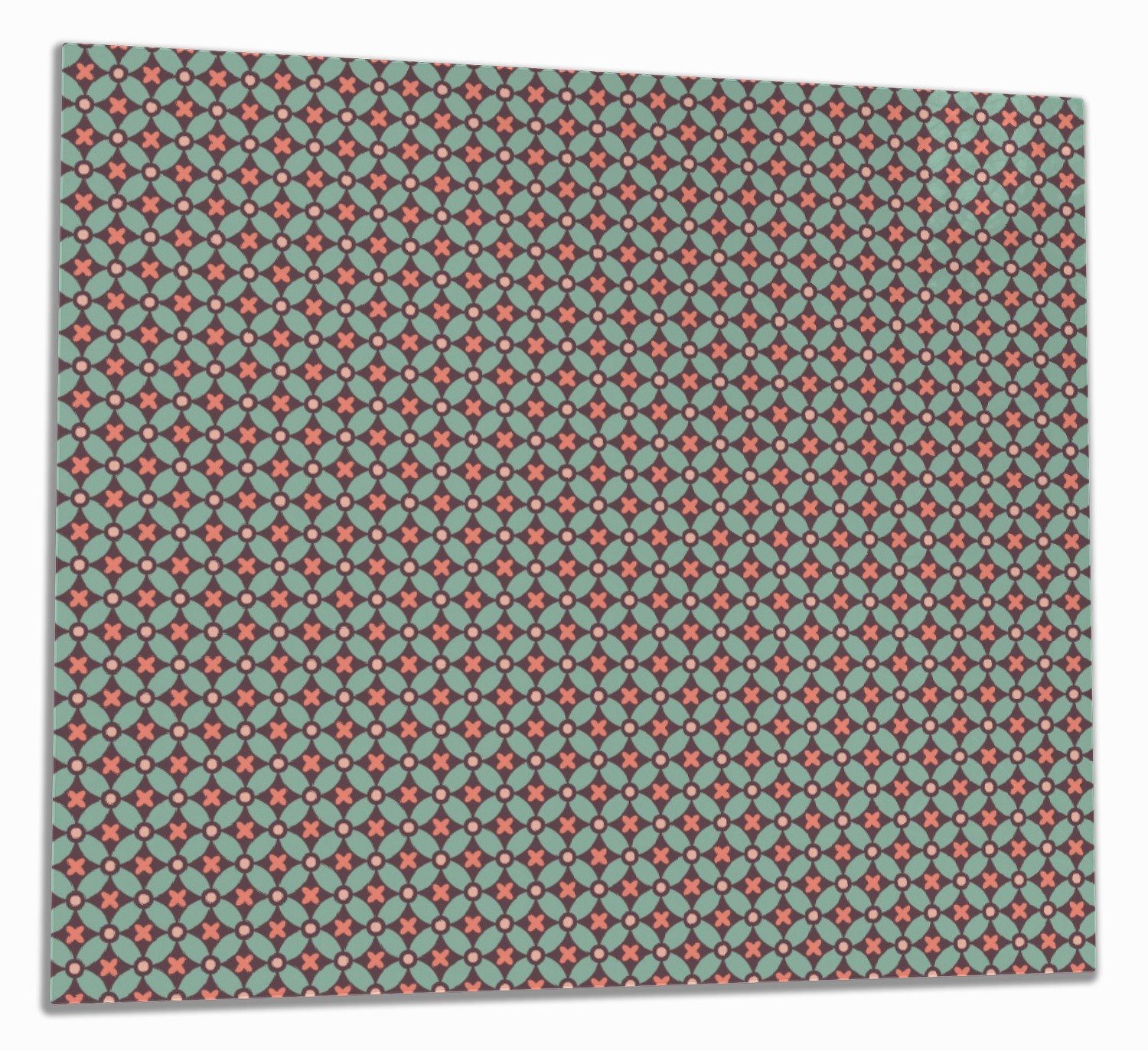 Wallario Herd-Abdeckplatte Muster mit Kreuzen, Kreisen und Vierecken, in rot, braun und grün, ESG-Sicherheitsglas, (Glasplatte, 1 tlg., inkl. 5mm Noppen), verschiedene Größen
