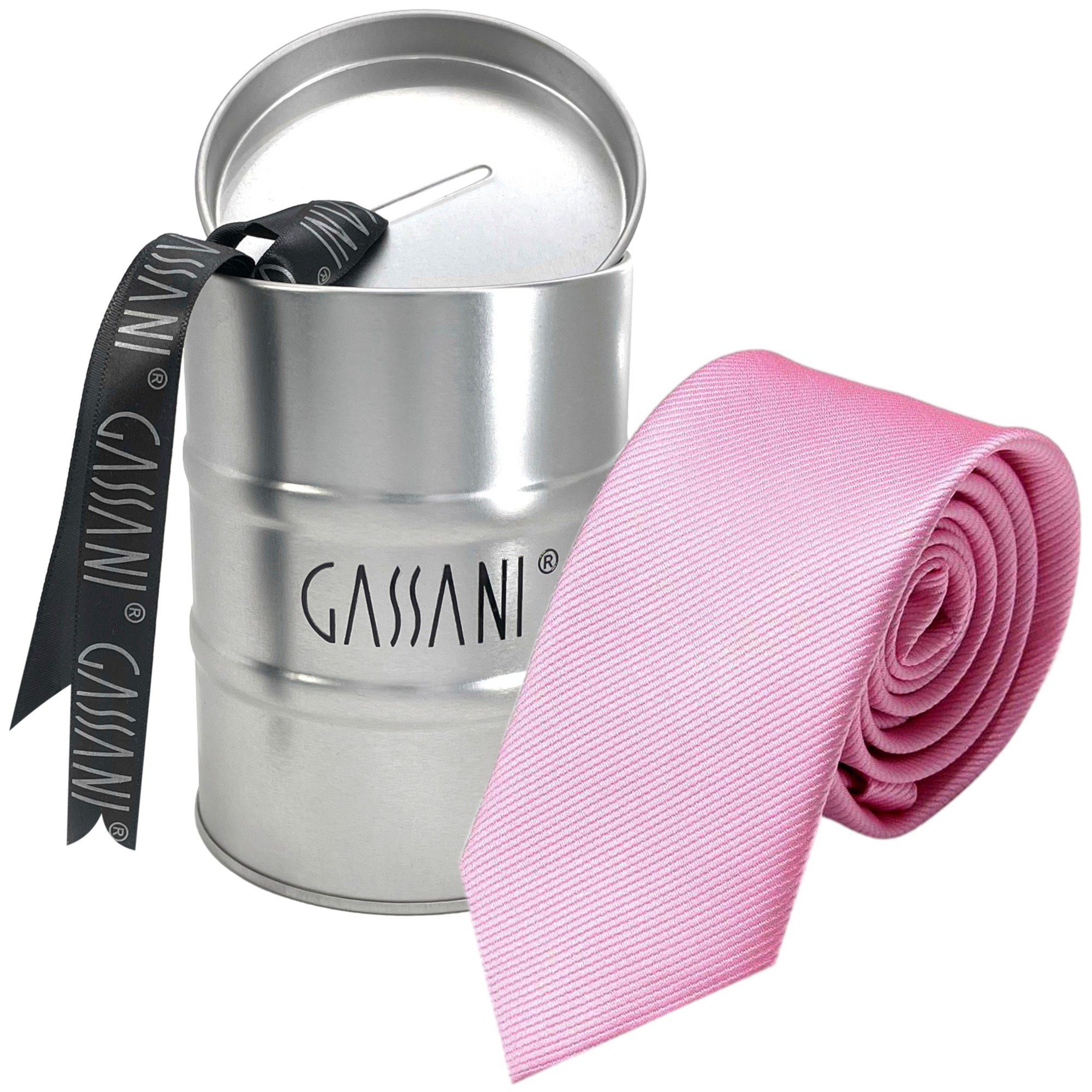 GASSANI Krawatte Geschenkverpackung) Rippen Slim-Fit Streifen, Feine Männer-Schlips Puderrosa Rose Hell-Rosa Baby-Rosa Rips Rosa-Pink Zartrosa (set, Blech-Spardose, Schmale Dose Männer Pastell-Rosa 2-St., In Herren-Krawatte mit Uni Helles Geschenk-Box Seide-Touch Business-Krawatte, Gestreifte