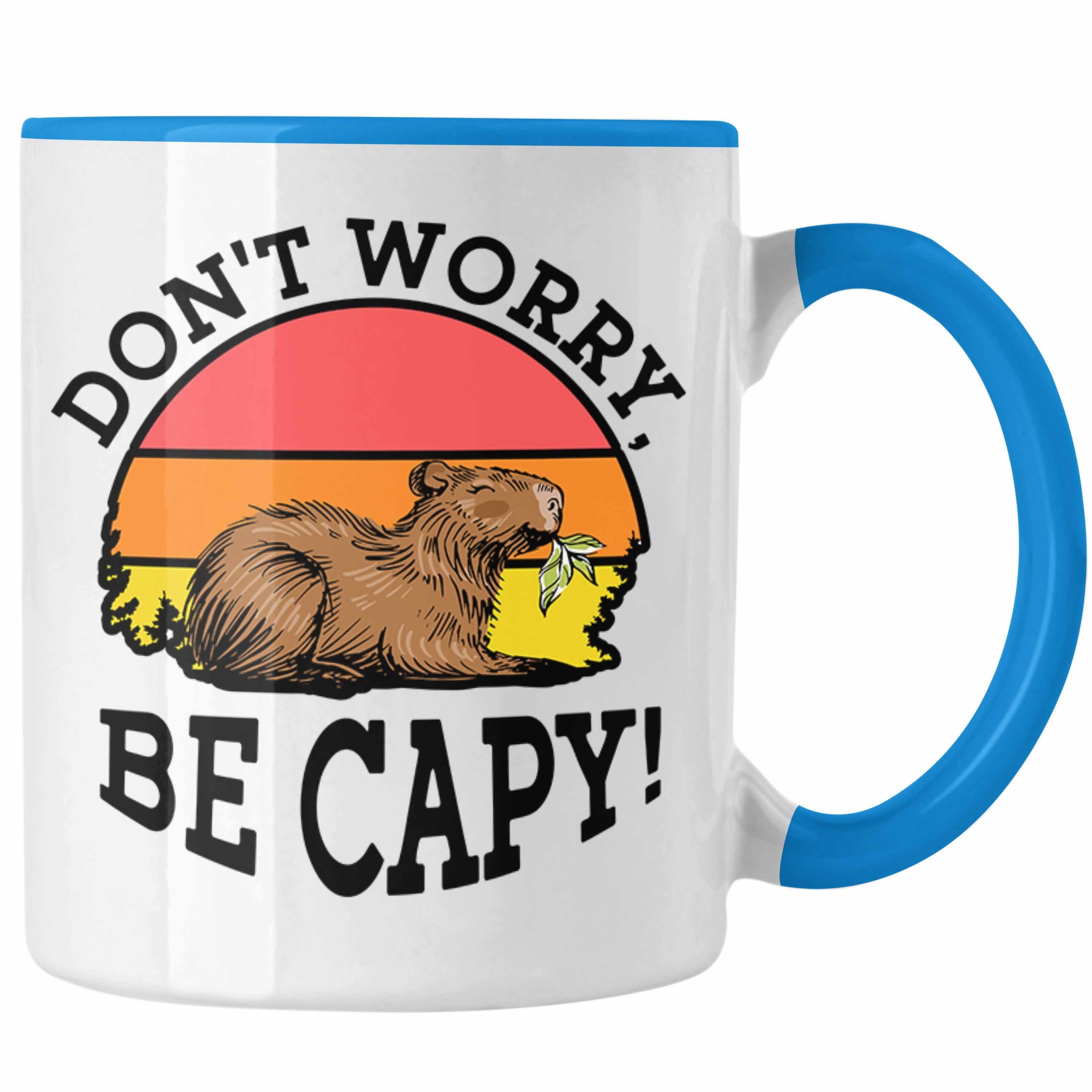 Trendation Tasse Lustige Tasse "Don't Worry Be Cappy" lustiges Geschenk für Capybara-Li Blau | Teetassen