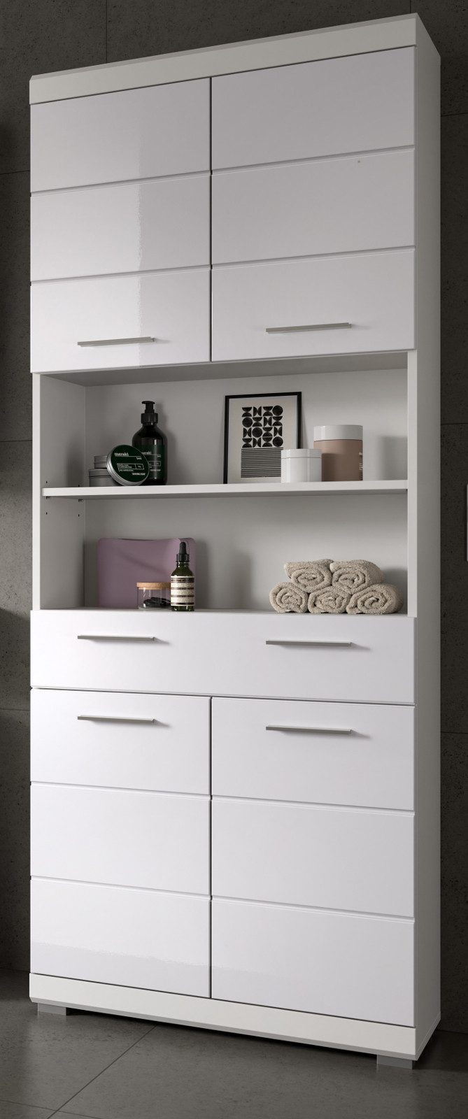 Inn.Furn Hochschrank Shawn (Badschrank in weiß Hochglanz, 4-türig, 74 x 191 günstig online kaufen