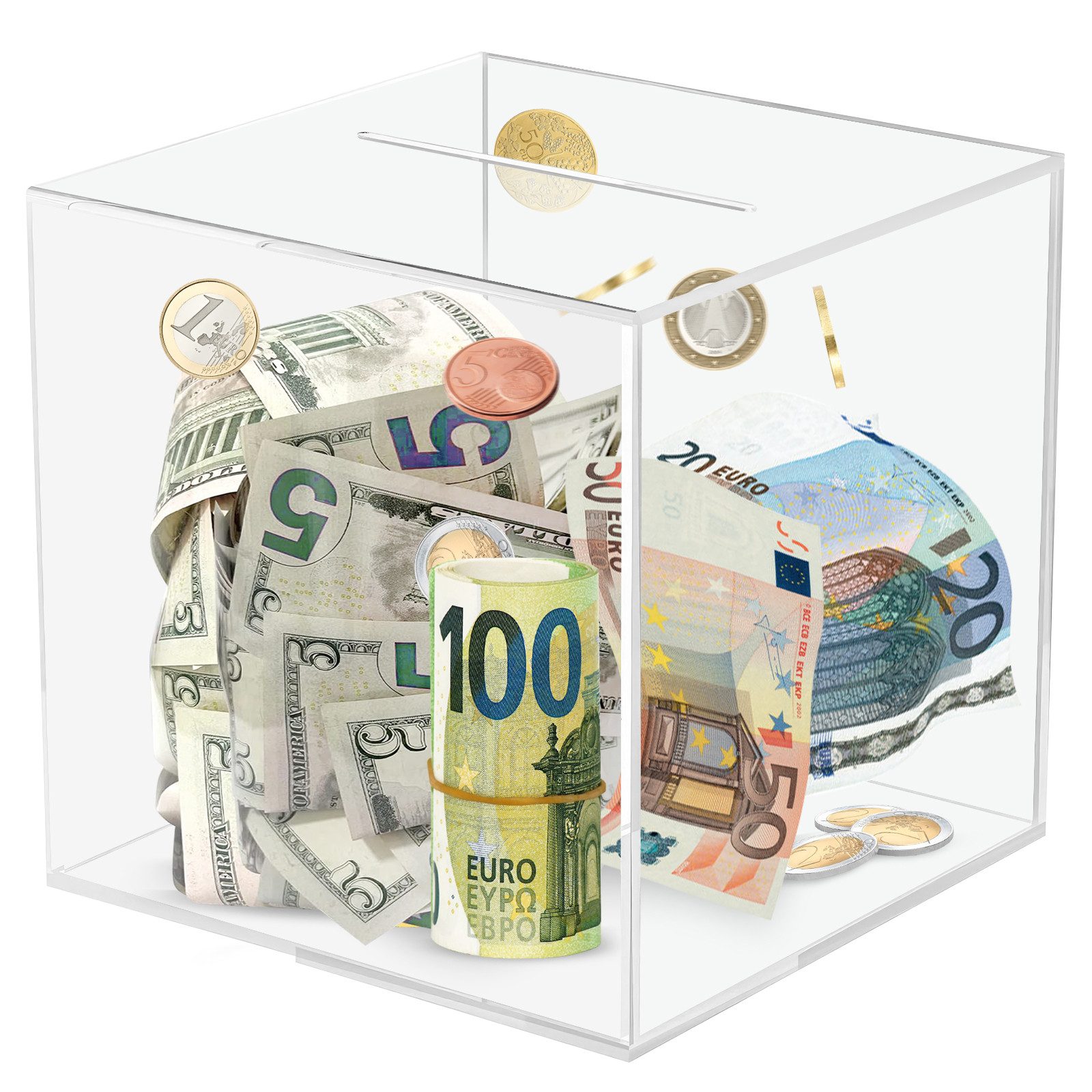 BlingBin Spardose Nicht zum öffnen, Acryl Sparschwein Durchsichtig, 15*15*15cm, (1er Set, 1tlg