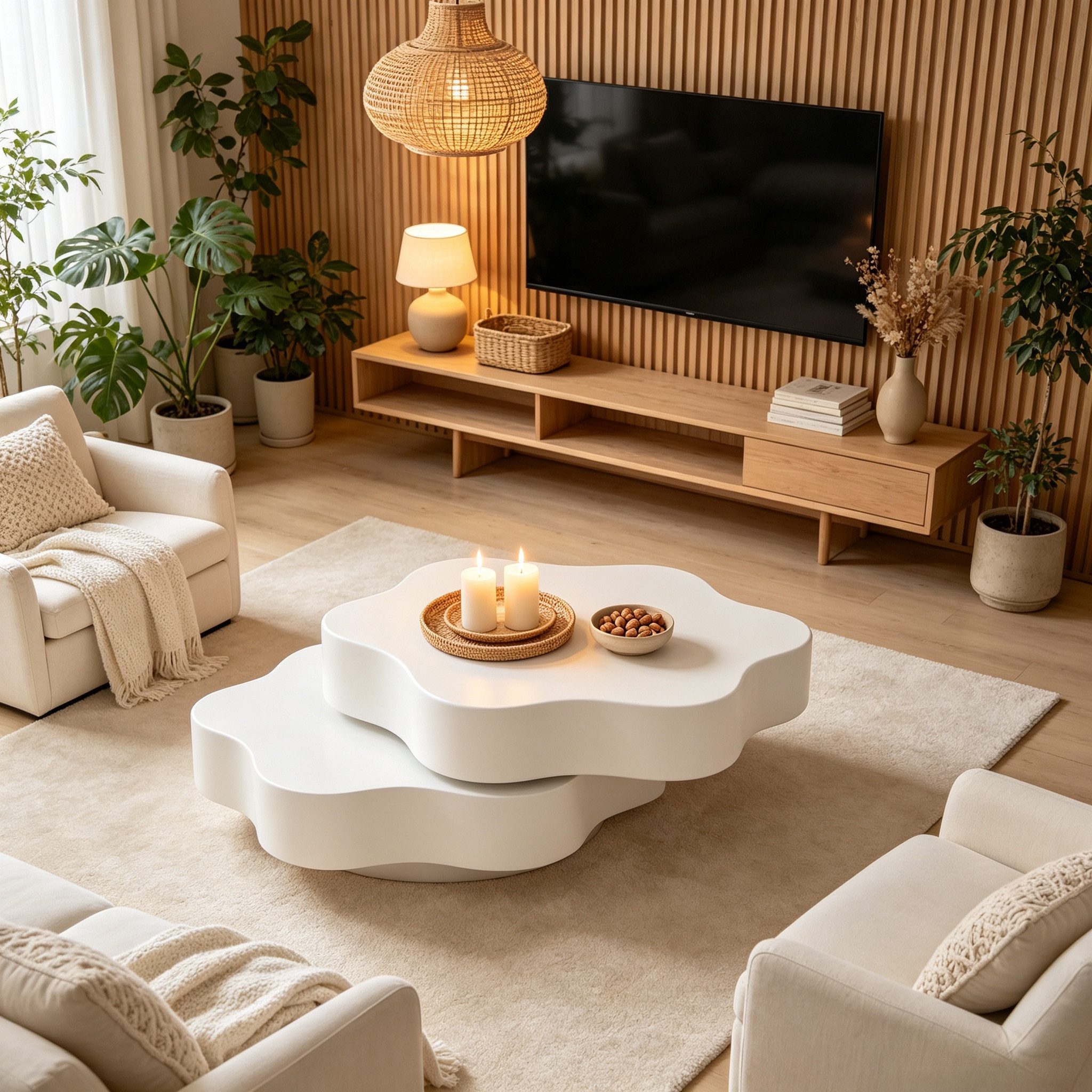 WILLIAMSPACE Couchtisch Couchtisch mit Drehfunktion, modernes Design in Wolkenform, Weiß