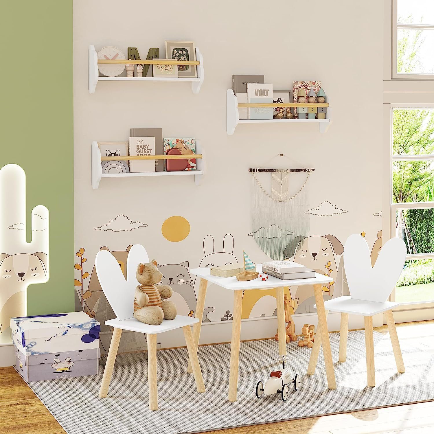 Woltu Kinderregal, 3-tlg., Kinderbücherregal Wandregal aus Kiefernholz MDF