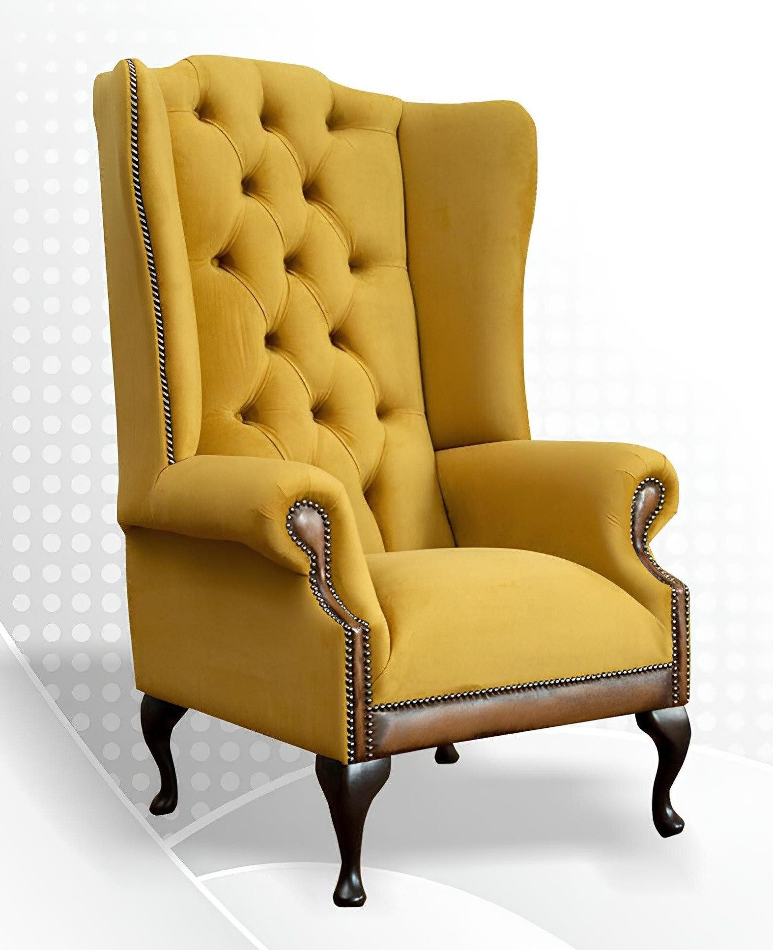 Xlmoebel Ohrensessel Gelber Luxus-Ohrensessel aus Textil im Chesterfield-Stil für Lounge (Sessel), Hergestellt in Europa