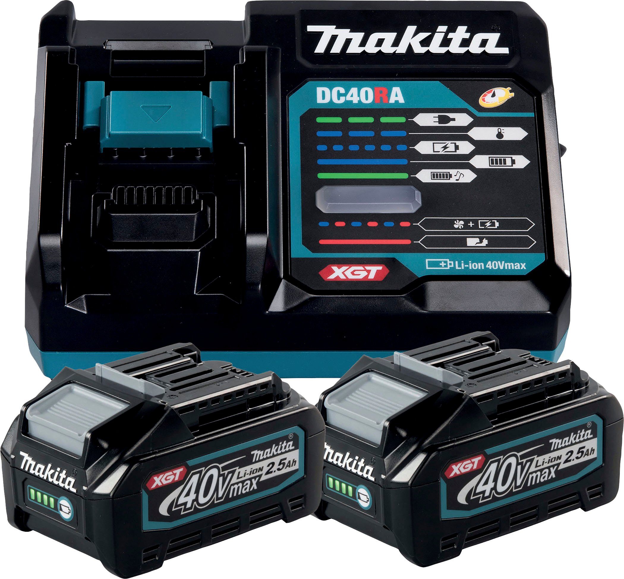 Makita BL4025 + DC40RA Akku-Set (40 V), XGT-Serie, 2x 40V/2,5Ah, mit  Ladegerät