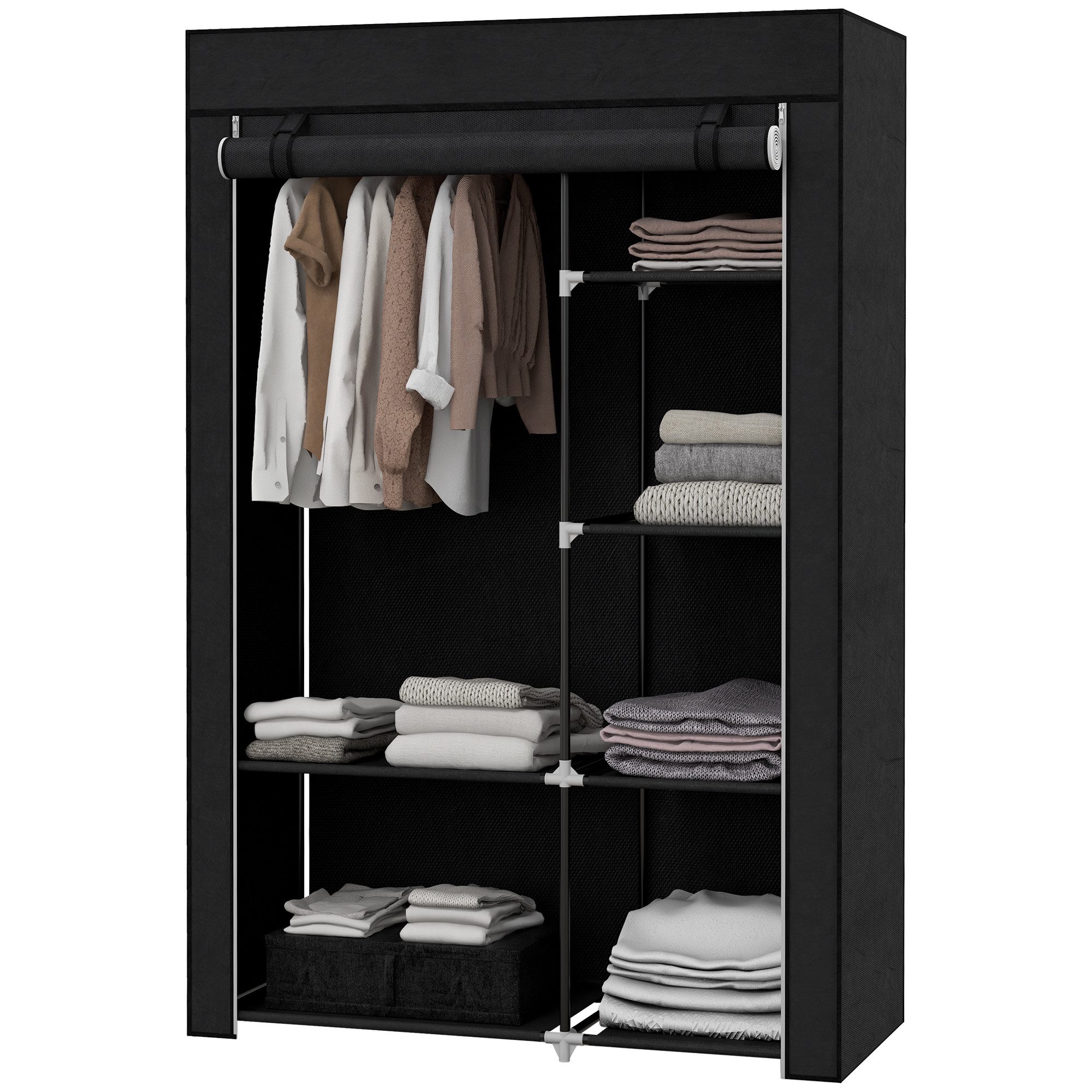MC Star Stoffschrank Stoffkleiderschrank 6 Fächer Vliesoptik Faltgarderobe Schwarz (103x43x162,5cm)