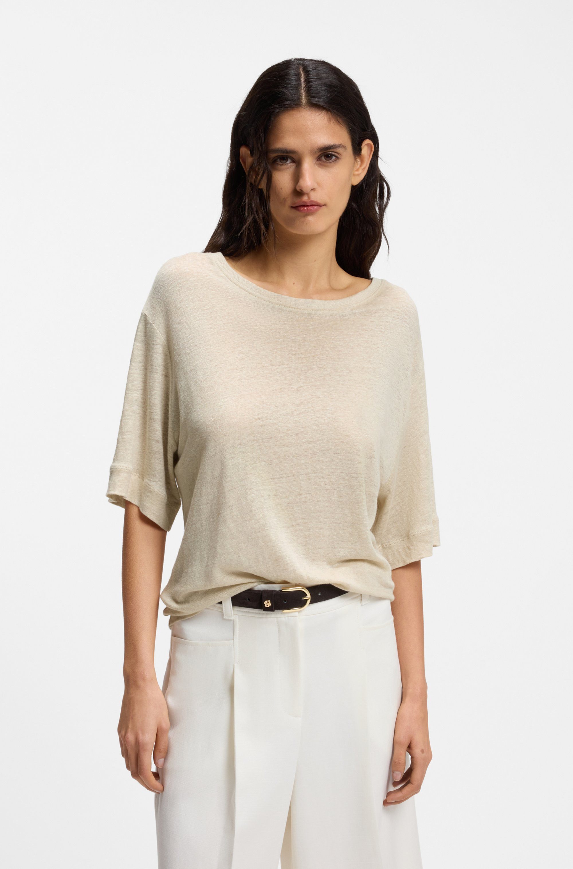 BOSS ORANGE T-Shirt Emma Premium Damenmode aus reinem Leinen, Rundhals