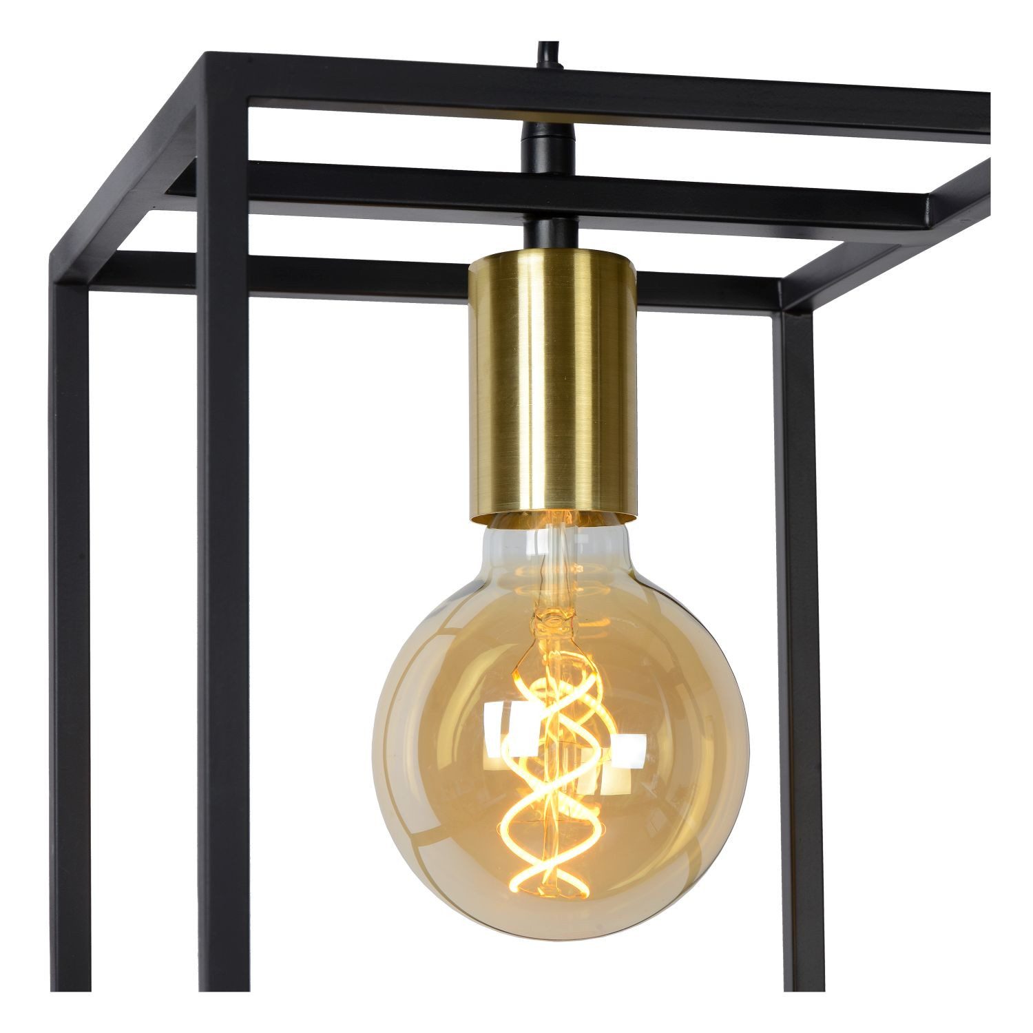 Licht-Erlebnisse Pendelleuchte CAREN, ohne Leuchtmittel, Metall E27 22 cm breit H: max. 150 cm in Schwarz Messing eckig