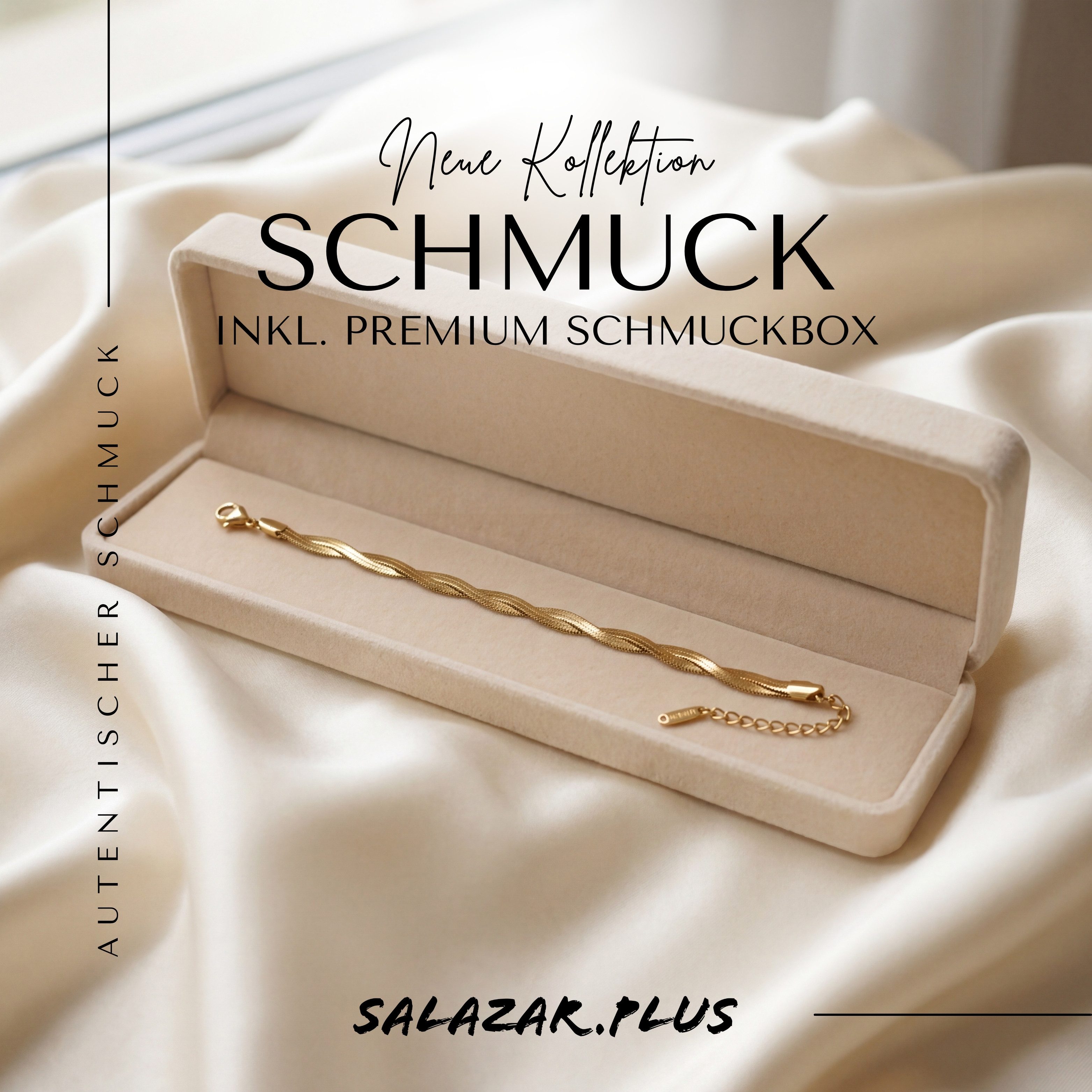 salazar.plus Gliederarmband Premium Doppel-Schlangen-Armband Luxus Edelstahl vergoldet, Zweireihiges Schlangen-Armband aus vergoldetem Edelstahl, 16+5 cm