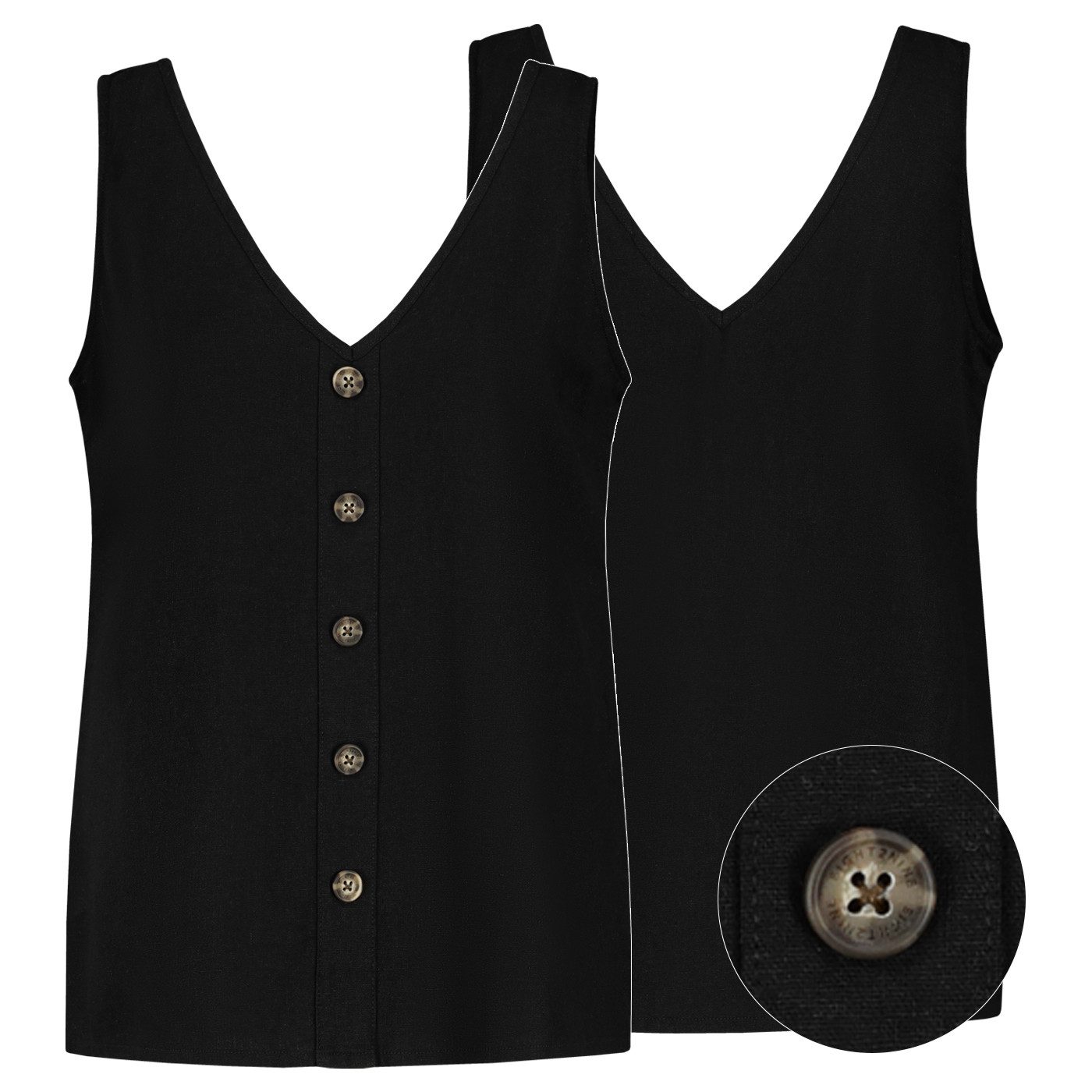 Eight2Nine Kurzarmshirt Damen Sommertop Leinen Bluse V-Ausschnitt locker mit Zierknöpfen TOP