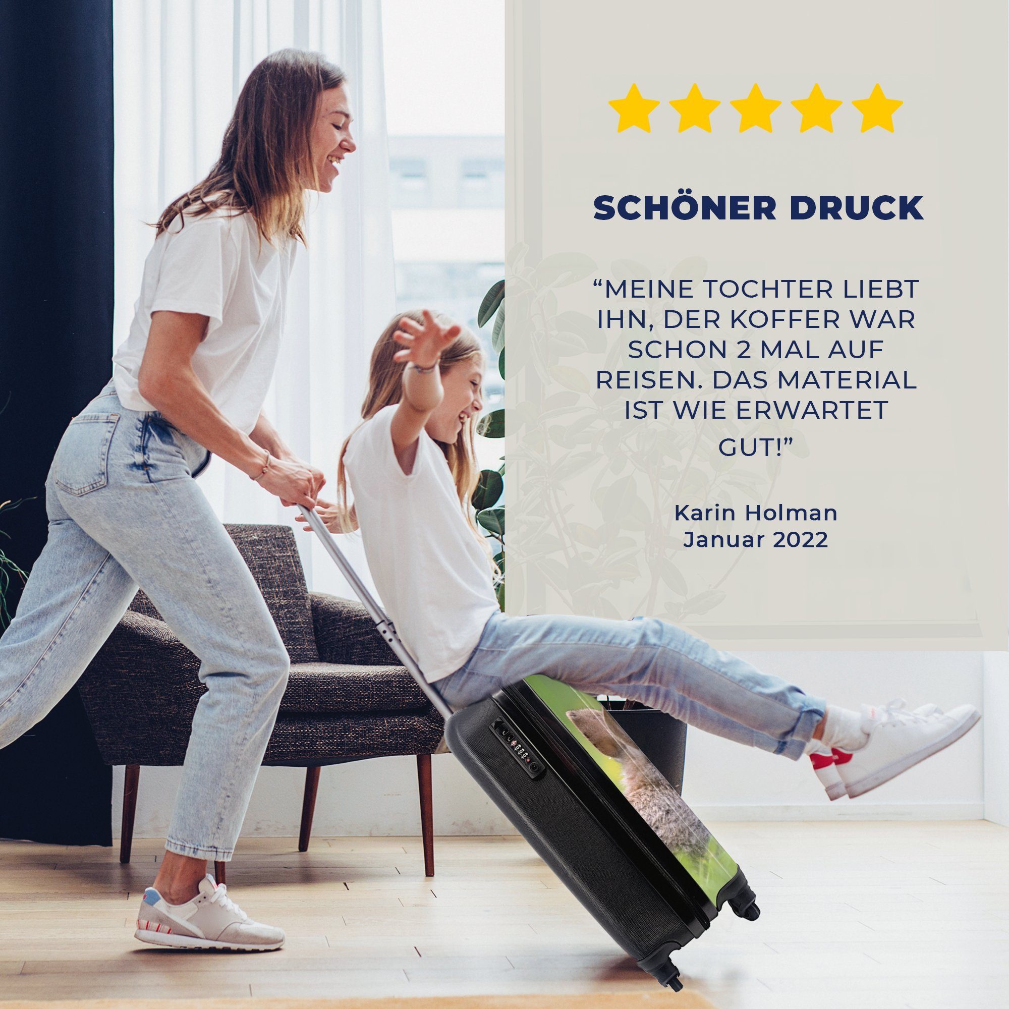 MuchoWow Handgepäckkoffer Kaninchen - Baby - Gras, 4 Rollen, Reisetasche mit rollen, Handgepäck für Ferien, Trolley, Reisekoffer