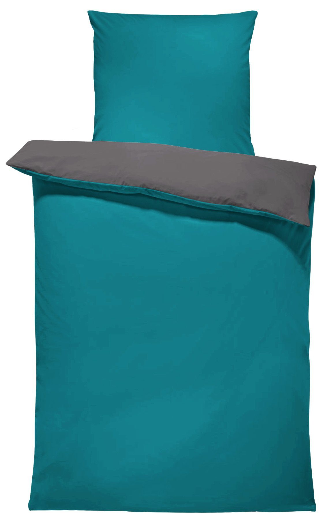 One Home Wendebettwäsche Doubleface, Mikrofaser, 2 teilig, petrol / anthraz günstig online kaufen