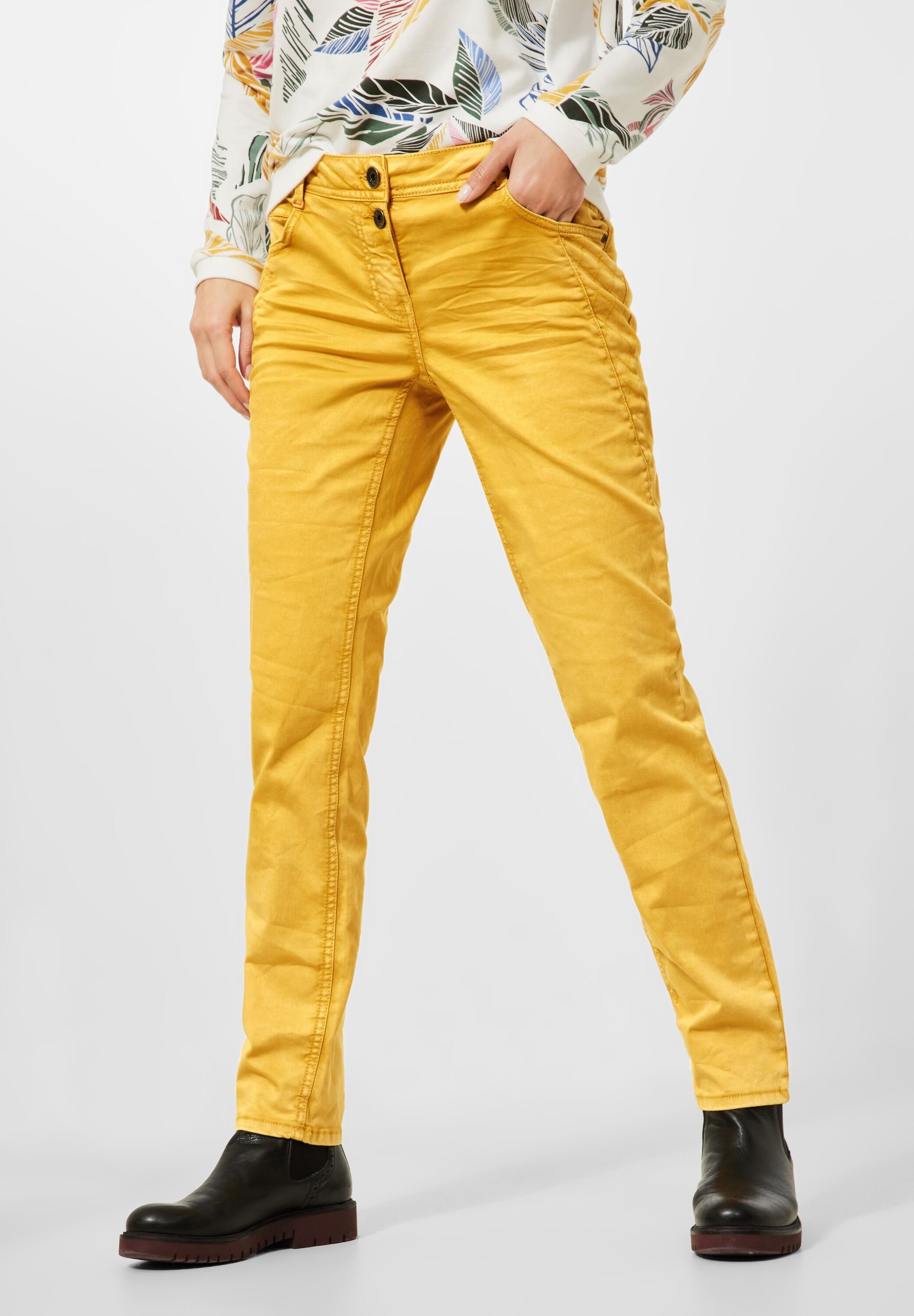 Ausverkauf und kostenloser Versand Cecil Stoffhose Cecil Loose Fit Yellow Curry (1-tlg) Taschen Damenhose in