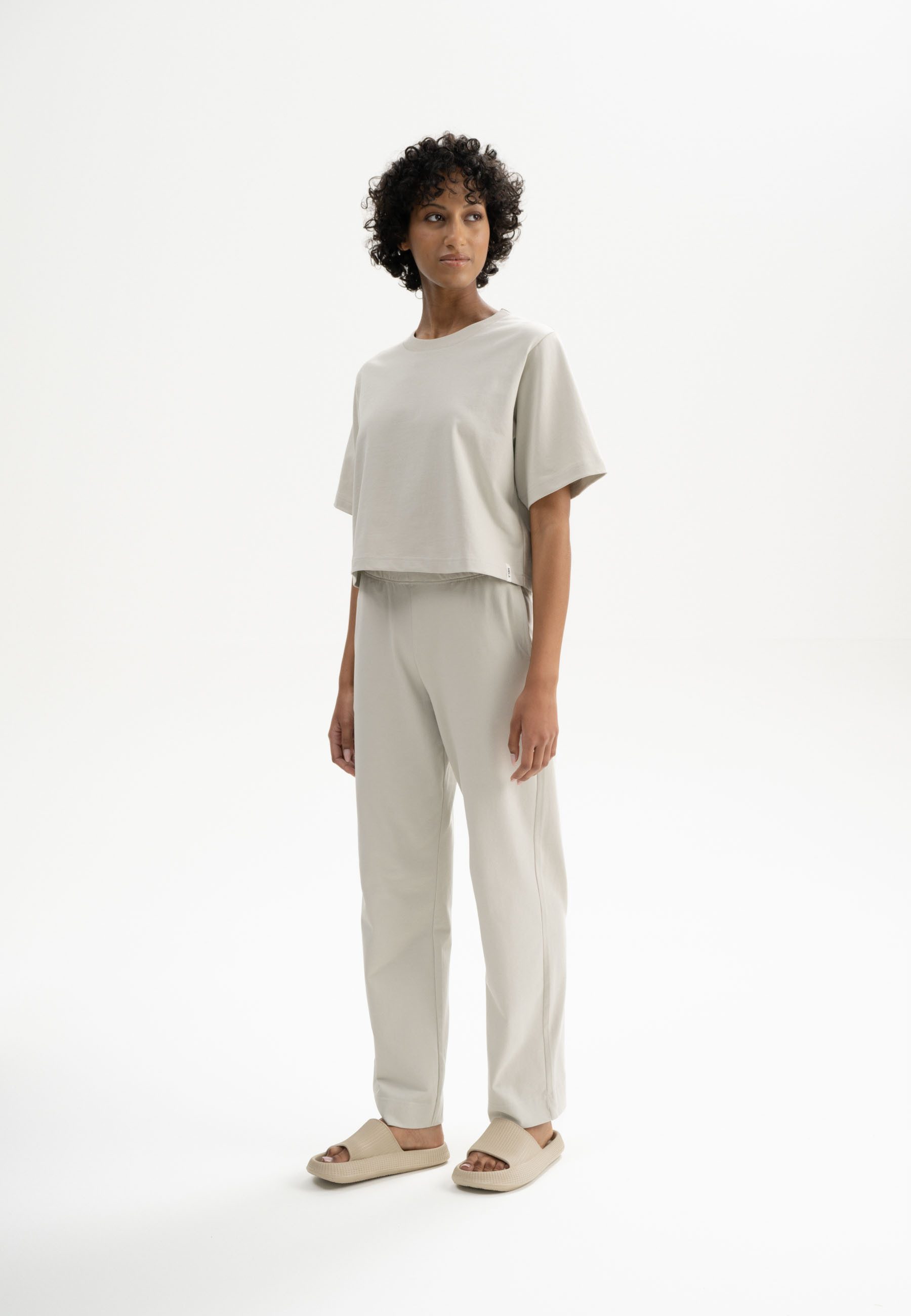 MELA Kurzarmshirt Cropped T-Shirt schwer Style JOSHNA Rippbündchen