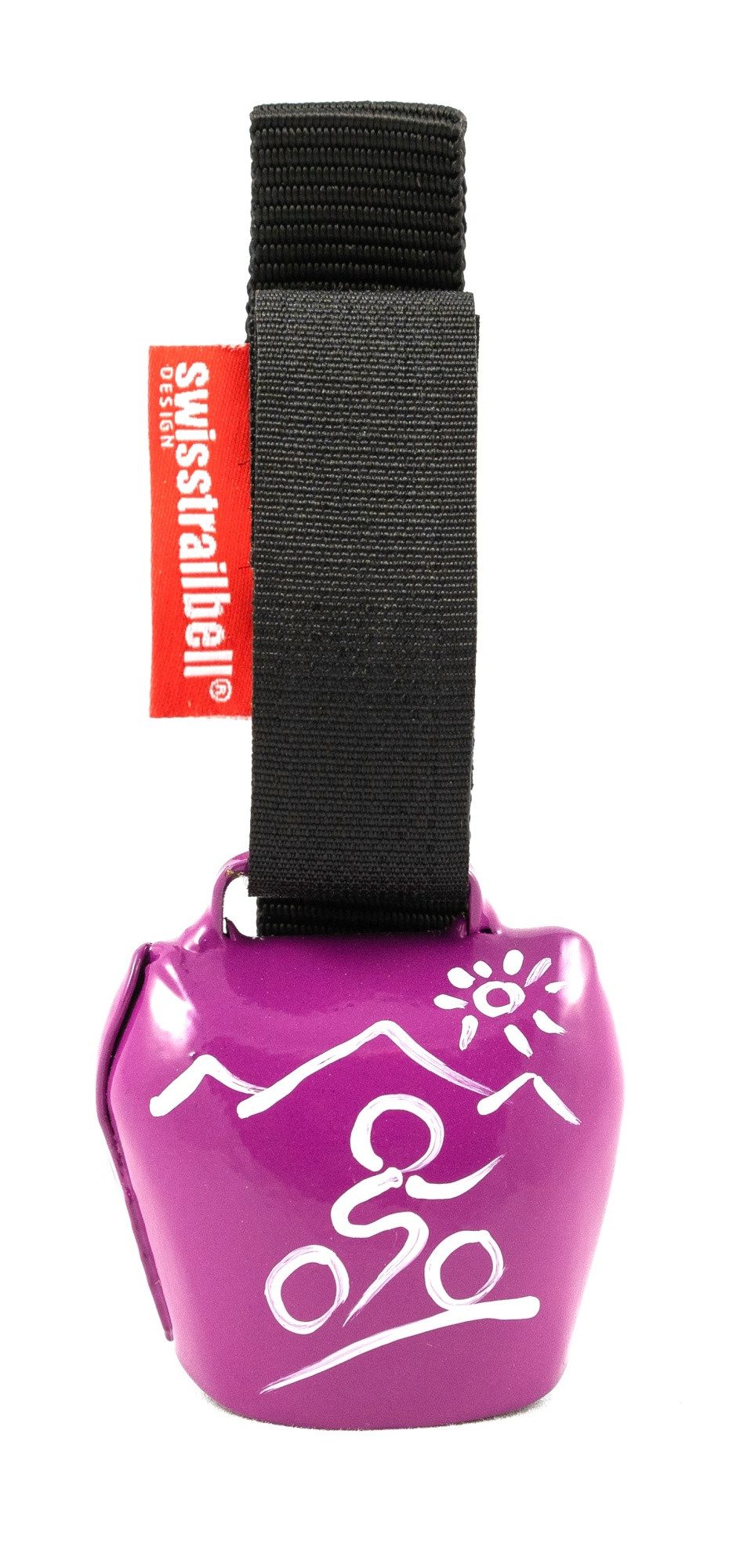 swisstrailbell Fahrradklingel fresh Colour: dark PINK mit weißem Mountainbiker, schwarzes Band