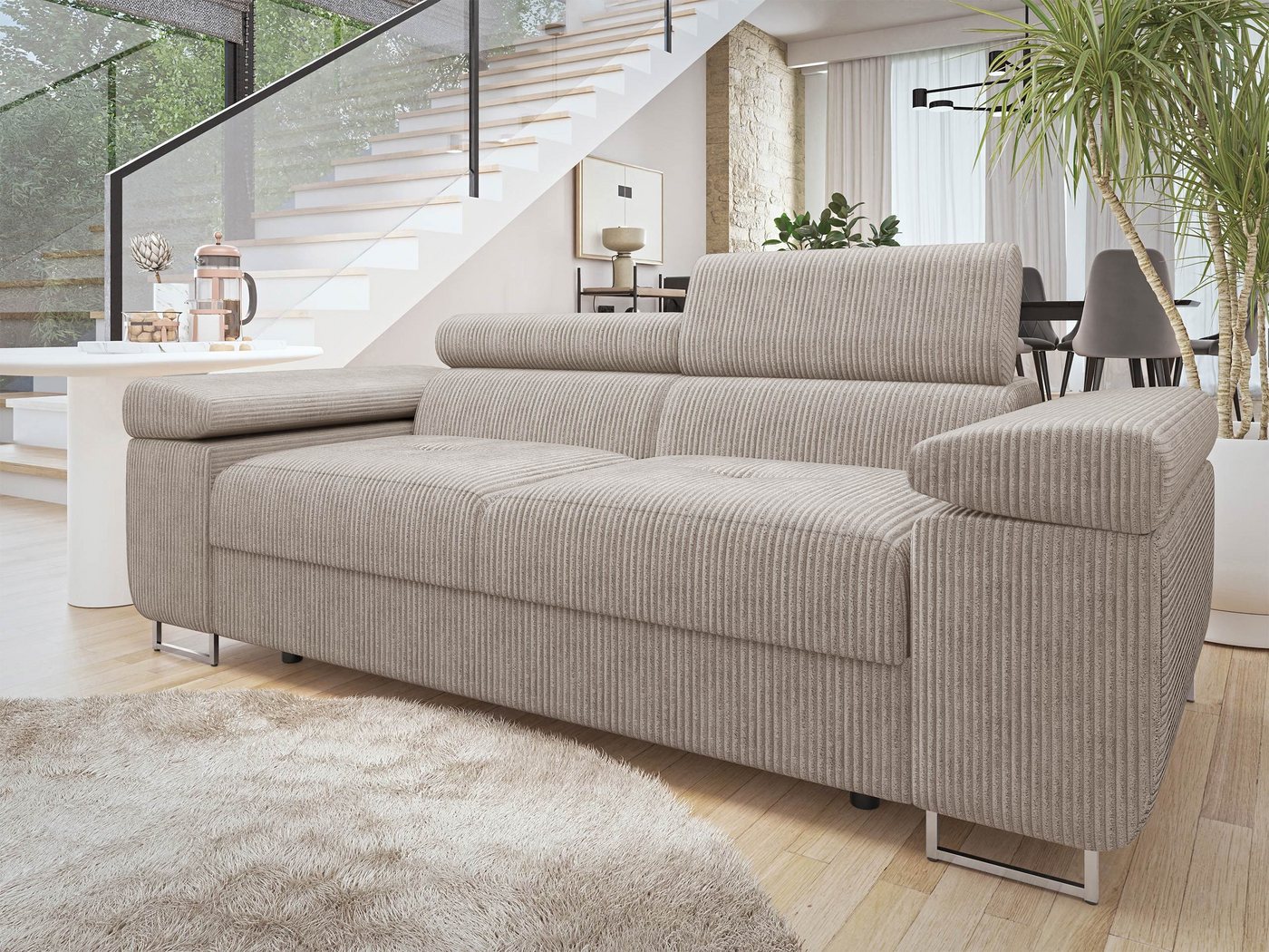 MIRJAN24 Sofa Torezio 2 Cord, Einstellbare Kopfstützen, 198x102x70-90 cm