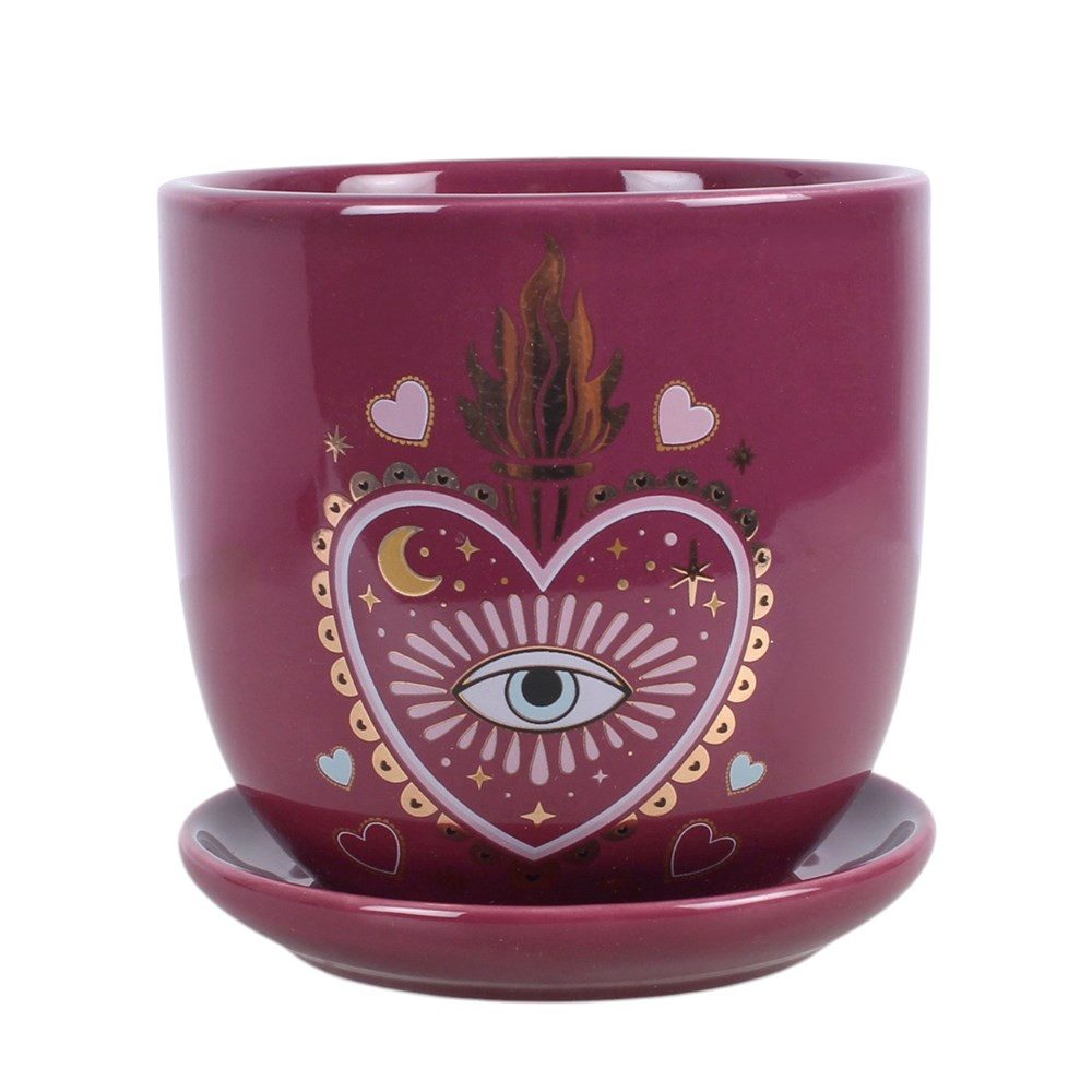 Something Different Blumentopf Sacred Sight Blumentopf mit Untersetzer und Herz-Augen-Motiv Witchy (Dekorativer Blumentopf)