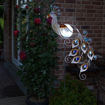 Globo LED Solarleuchte, LED-Leuchtmittel fest verbaut, Solarleuchte Erdspieß Pfau Außenleuchte Stecklampe Vogel Solar Pfau