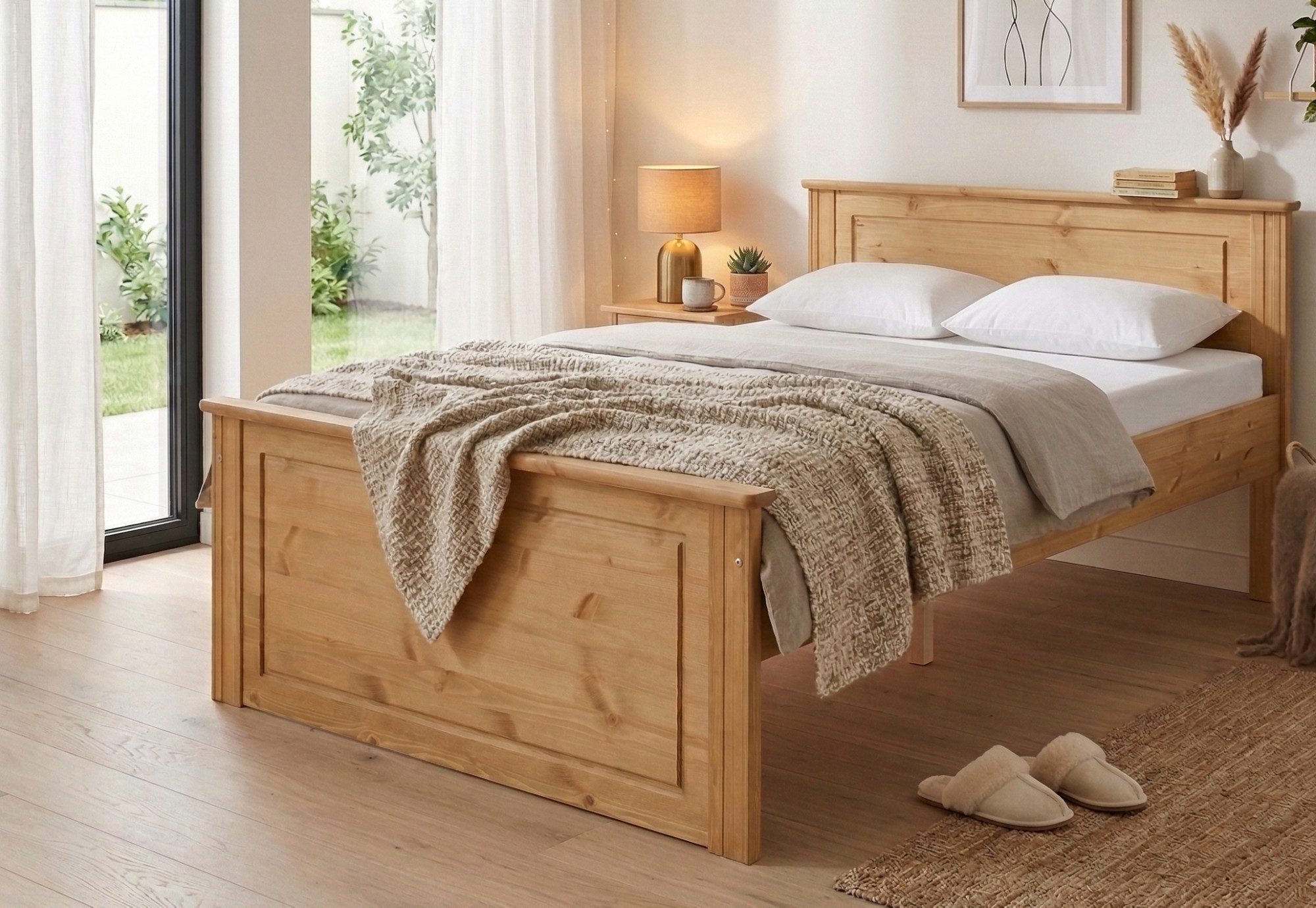OTTO home Massivholzbett Hugo, FSC® zertifiziert, Landhausstil, zeitlos und edel (auch als Super Sparset inklusive Schubkästen), Stauraumbett, extra belastbar, Made in EU, viele Breiten