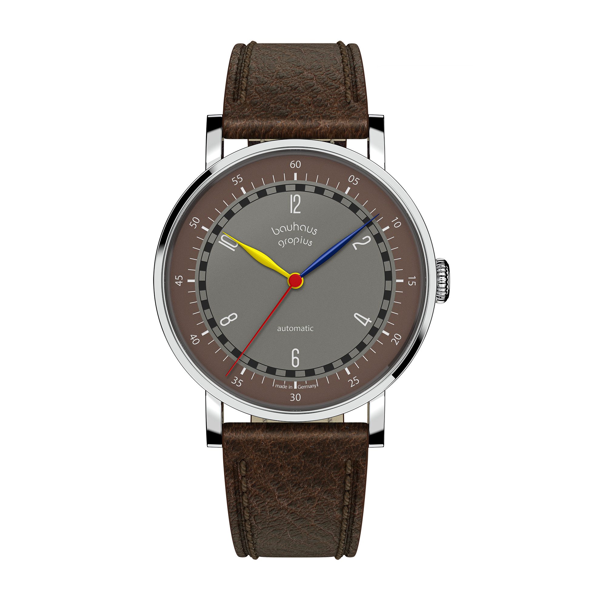 Walter Gropius Automatikuhr Made in Germany, Damenuhr, Herrenuhr, Unisex, Saphirglas - WGNA 002-07 New Bauhaus Automatik, Armbanduhr, Lederarmband, Edelstahlgehäuse, Mechanisch, Uhr, Braun