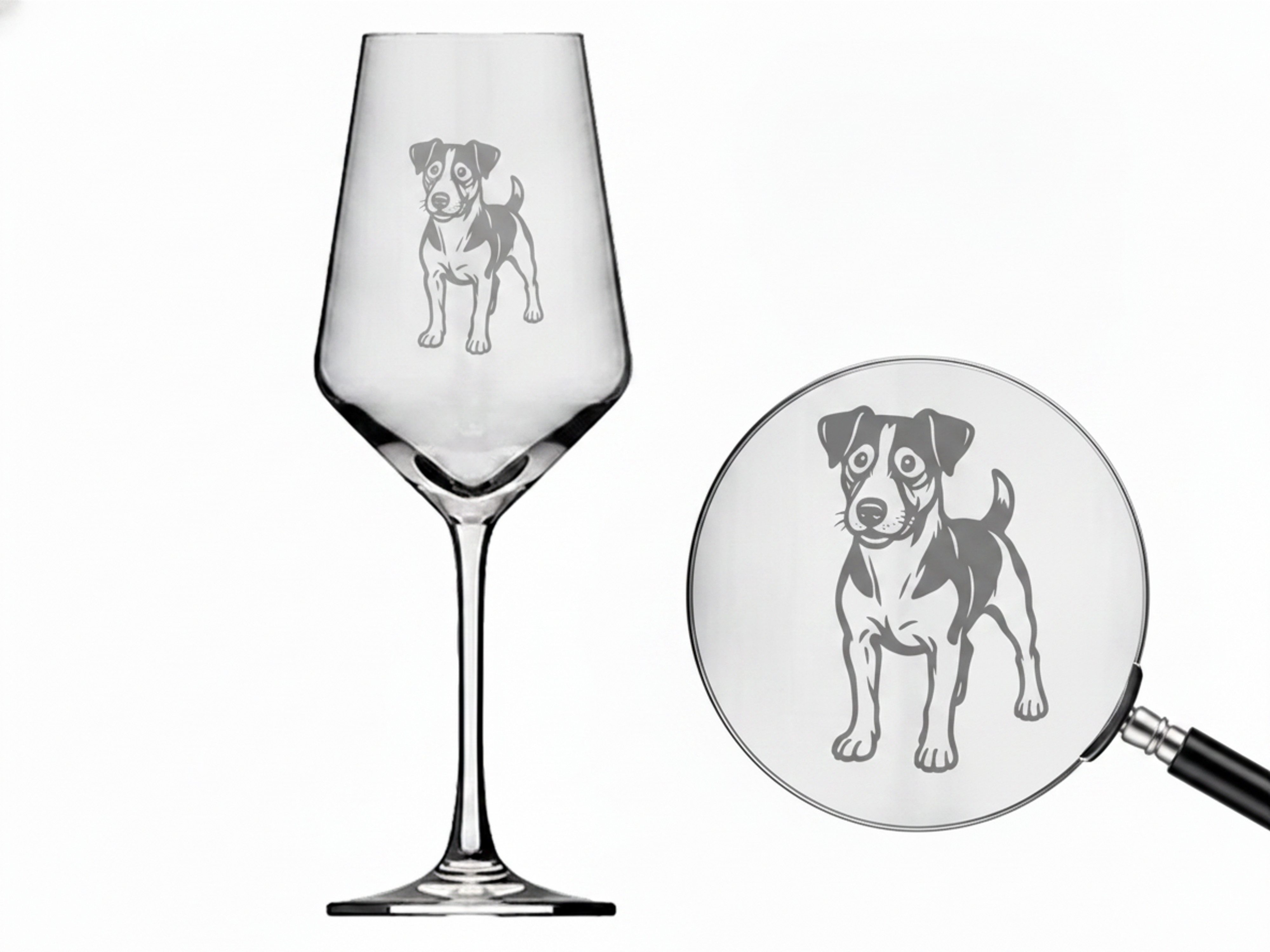 eXODA Weinglas Exoda Weinglas Jack Russel mit Gravur spülmaschinenfest, 1-tlg., Glas, Hund mit Leine