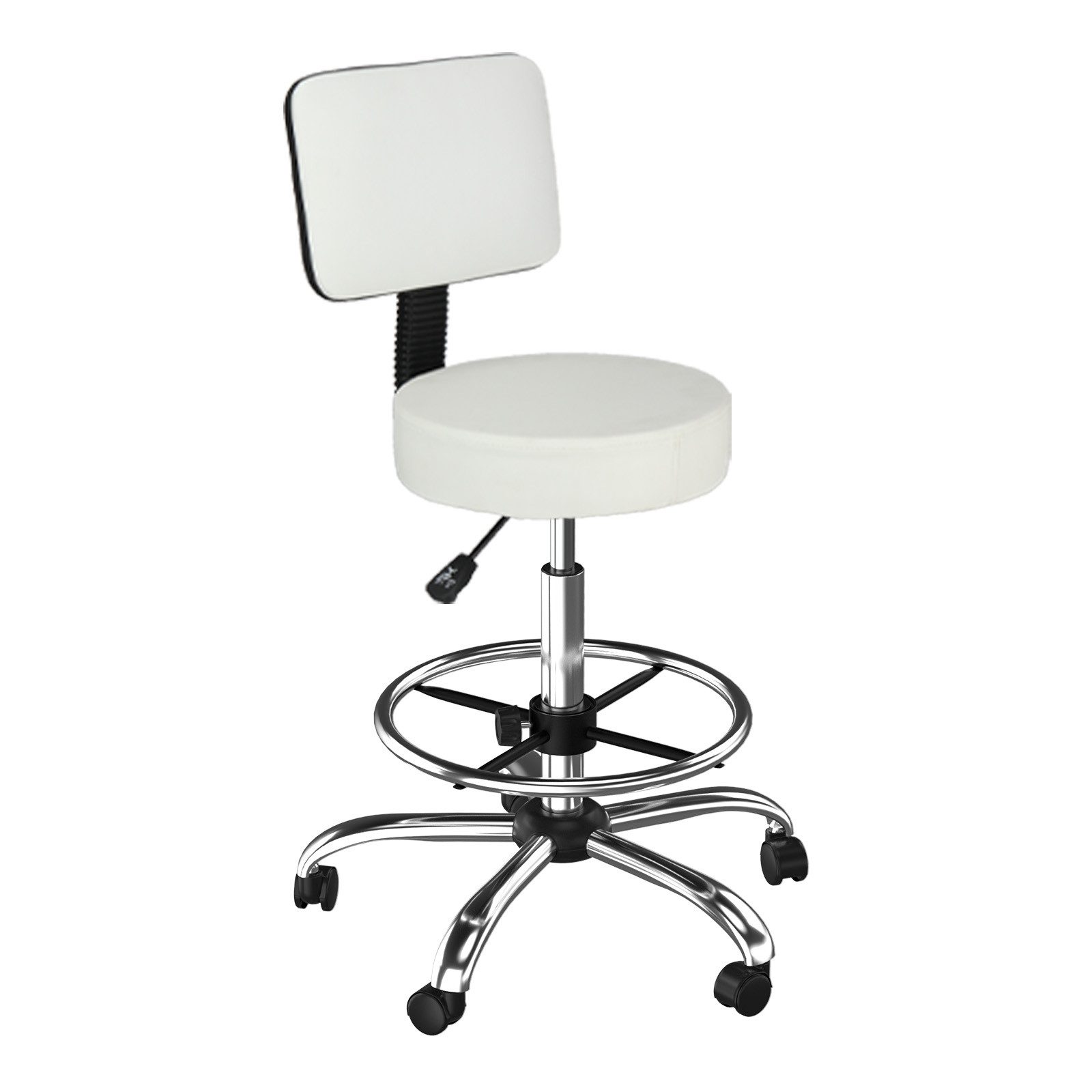 VINGLI Drehhocker, Rollhocker, Arbeitshocker, Bürohocker, höhenverstellbar mit Lehne Abnehmbar & Ring-Fußstütze