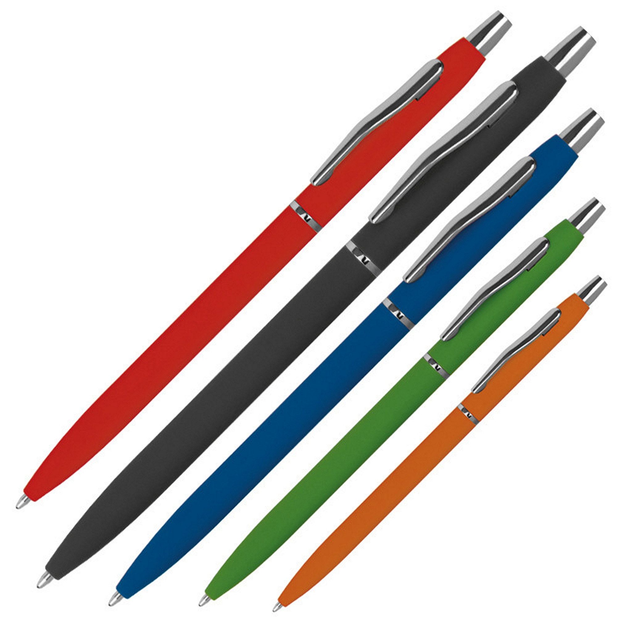 Livepac Office Kugelschreiber 5 Kugelschreiber / aus Metall / gummiert / 5 verschiedene Farben