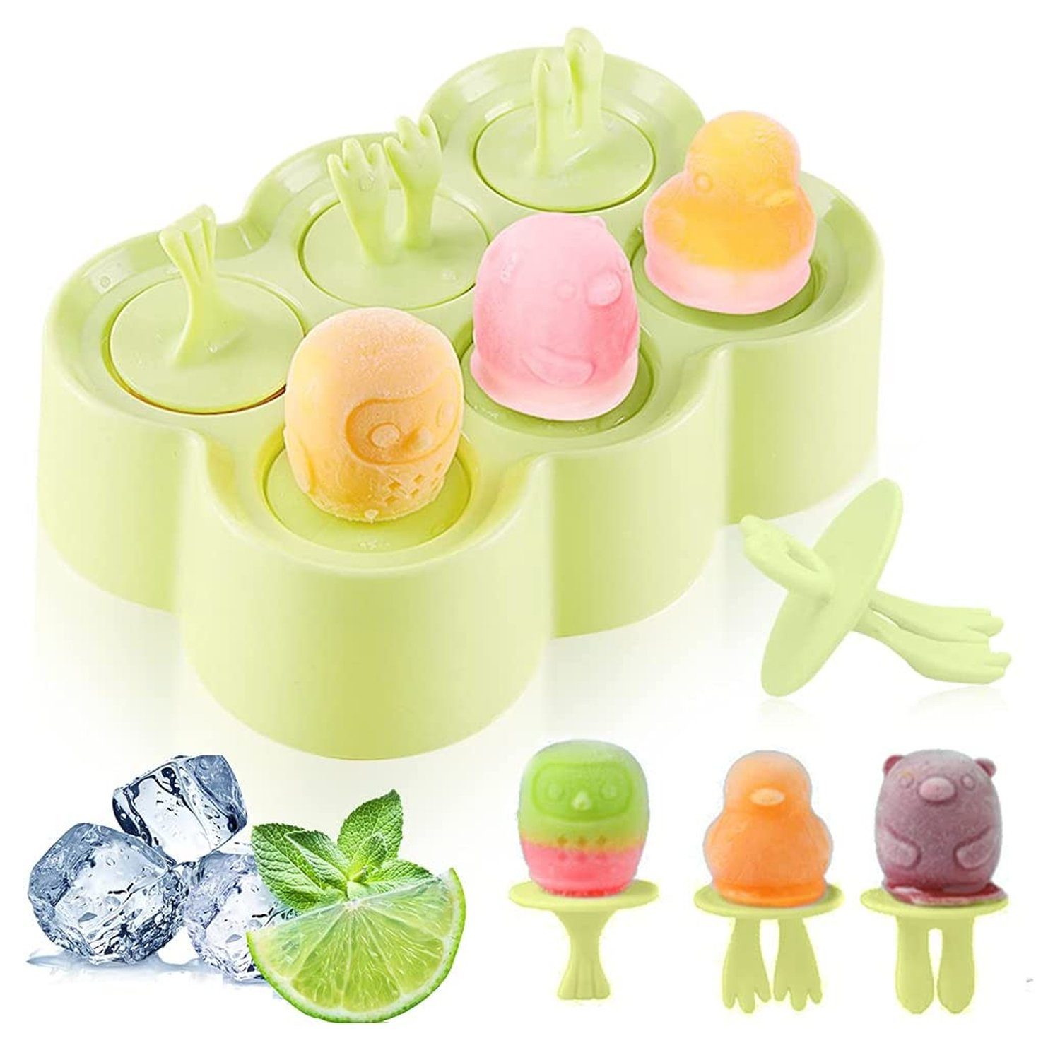 NUODWELL Eisform Eisformen, 6 Eisform Eis am Stiel, Popsicle Formen, Stieleisformer Grün