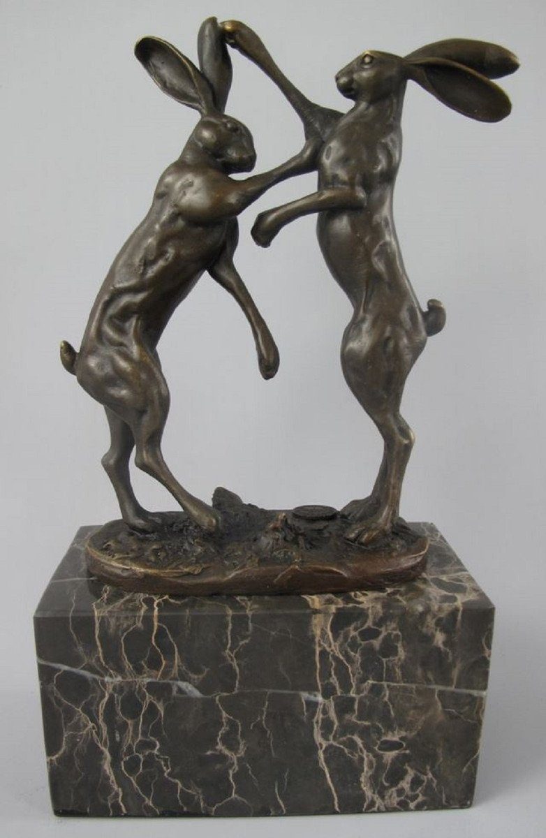 Casa Padrino Dekofigur Bronze Skulptur Hasen Bronzefarben / Schwarz 14 x 7 x H. 24 cm - Bronzefigur - Dekofigur - Schreibtisch Deko Accessoires