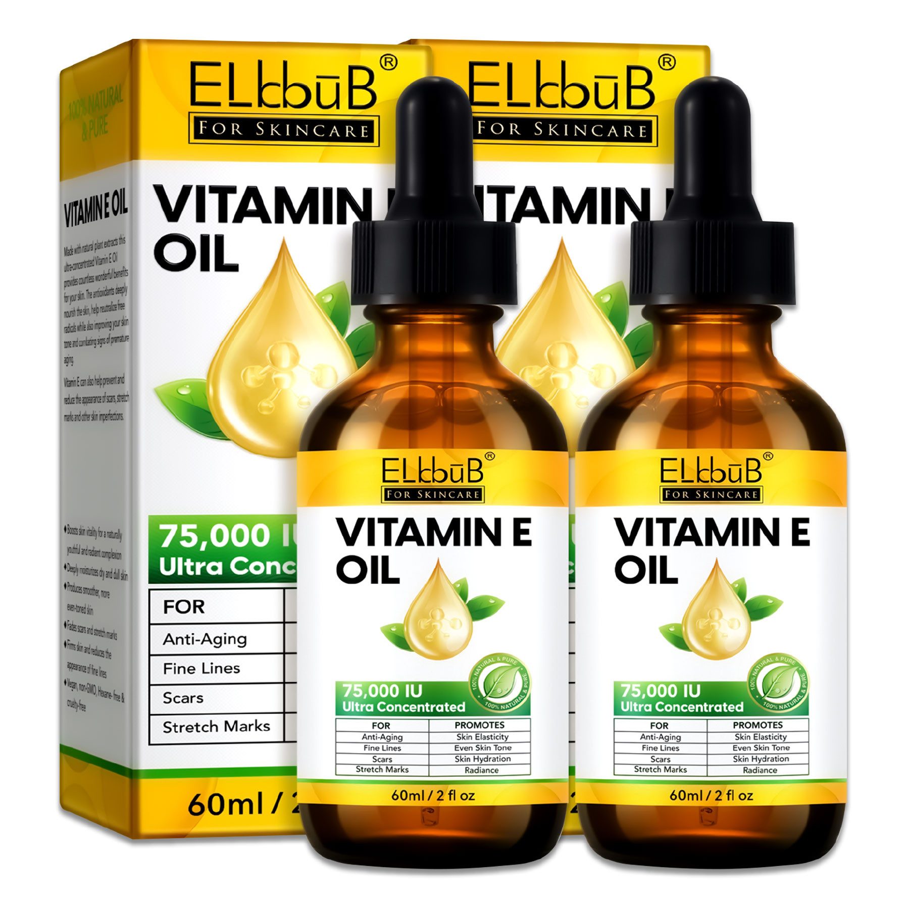 P-Beauty Cosmetic Accessories Gesichtsöl Hautöl Vitamin E Öl Hautstraffung Narbenreduzierung 75.000 IE Vegan, 2-tlg., Hautöl, Gesichtspflege, Vitamine E, Gesicht