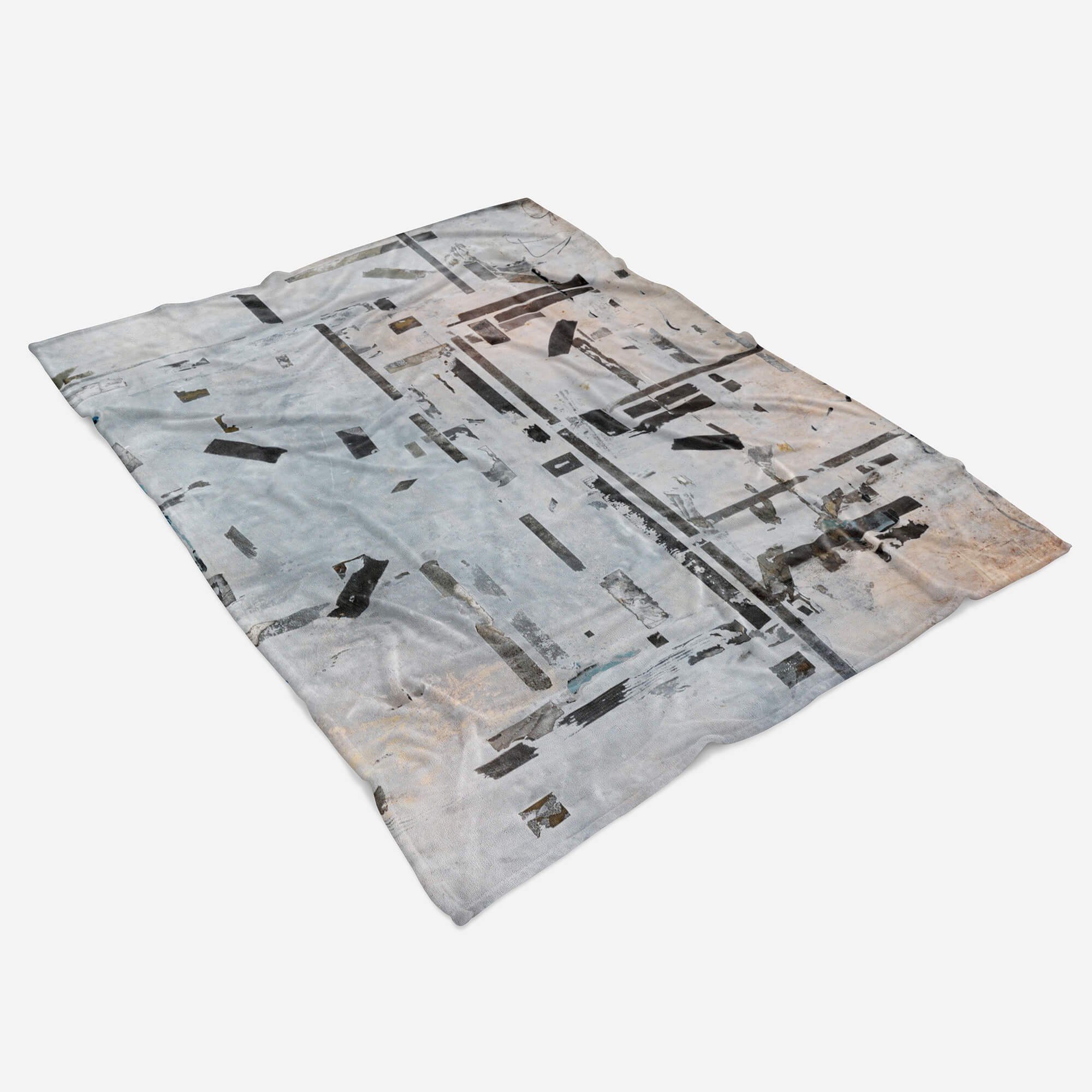 Kuscheldecke Saunatuch Grau Kunstvoll, Abstrakt Baumwolle-Polyester-Mix Fotomotiv Handtücher (1-St), mit Strandhandtuch Art Sinus Handtuch Handtuch