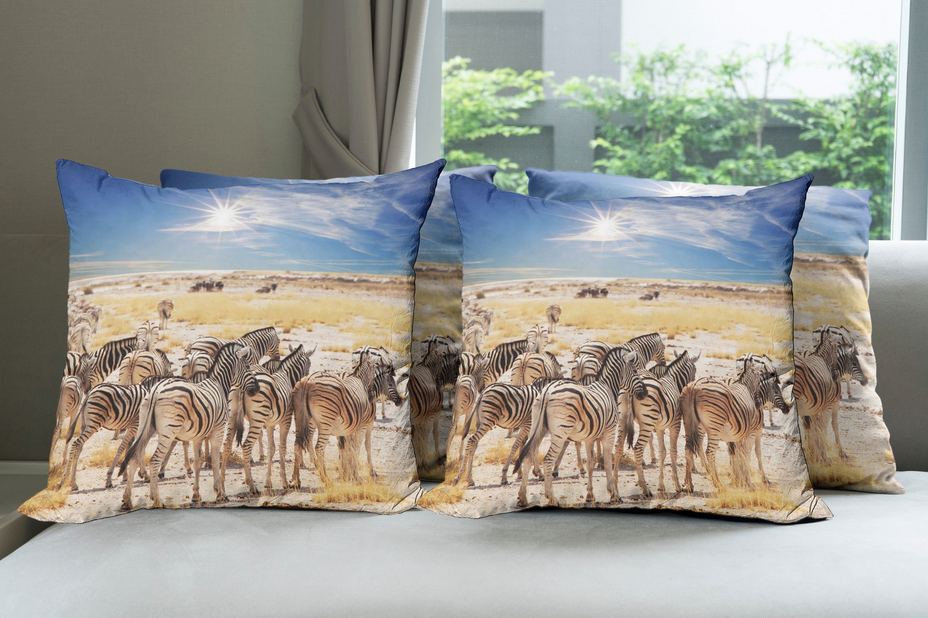(4 Modern Doppelseitiger Park Safari Digitaldruck, Tierwelt Stück), Accent Abakuhaus Africa Kissenbezüge