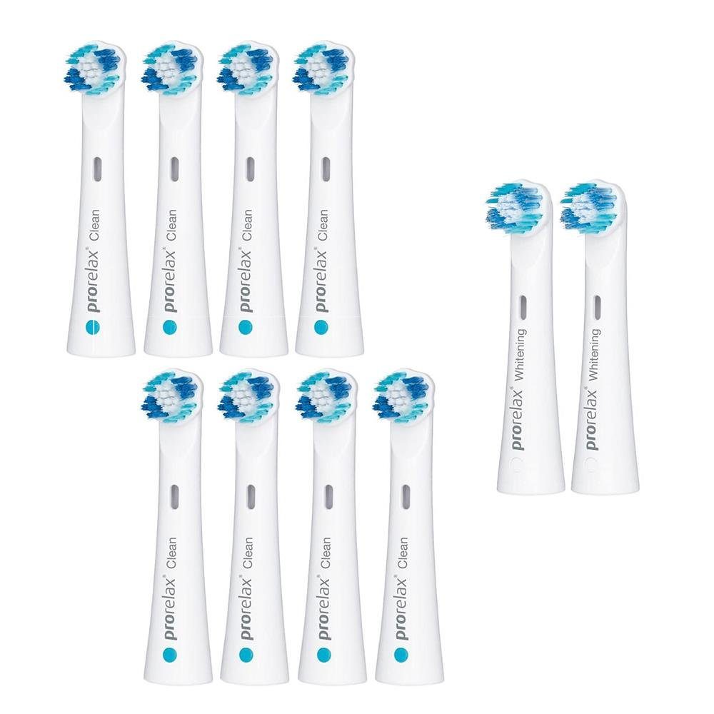 prorelax Aufsteckbürsten Bürstenköpfe / Ersatzzahnbürsten, 8 Stk. CLEAN BRUSH, 2 Stk. WHITENING BRUSH, XXL Pack, Ersatzbürsten