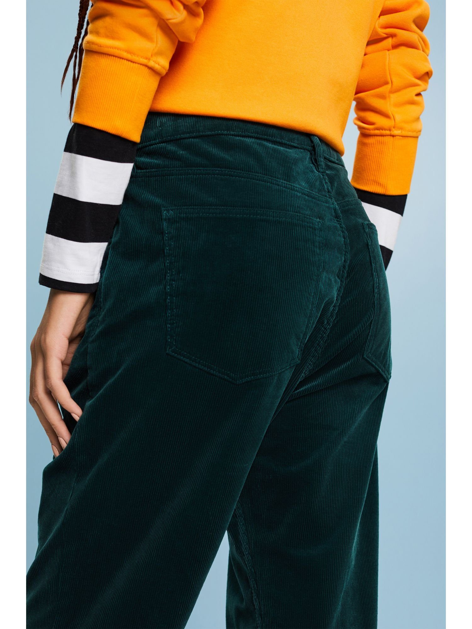 Slim-fit-Jeans gerader Esprit Cordhose GREEN Passform hohem EMERALD Bund und mit