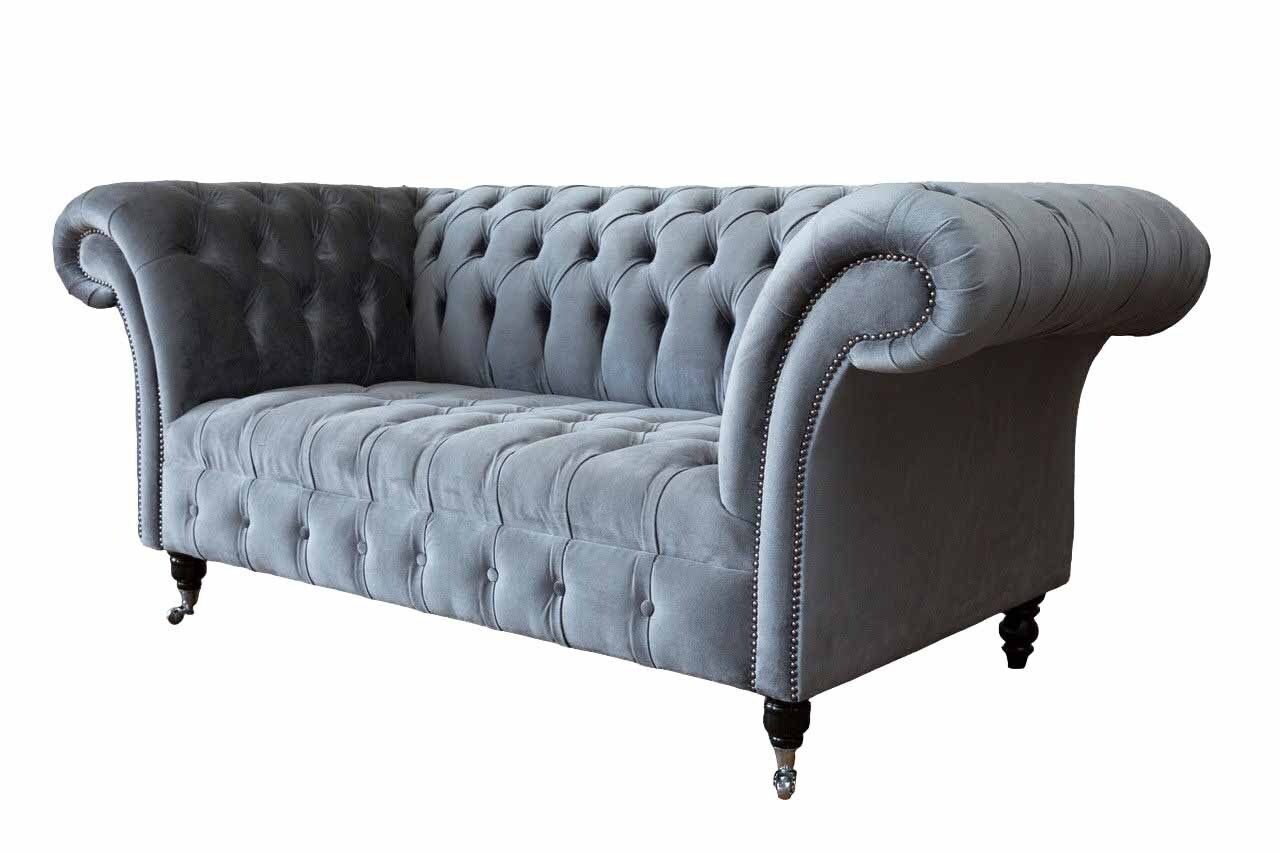 2 Chesterfield Sofa In JVmoebel Made Wohnzimmer Grau Sofas Luxus Couch Stoffsofa, Europe Sitzer Sofa