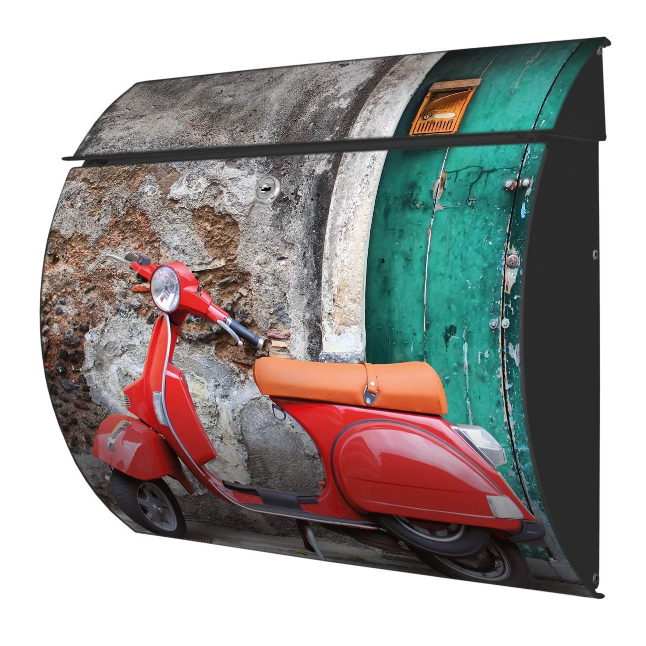 banjado Wandbriefkasten Stahl Italienischer Roller (Wandbriefkasten UV- / Witterungsbeständig, vollflächig verzinktes, anthrazit lackiertes Stahlblech), 37,6 x 33 x 10,6 cm