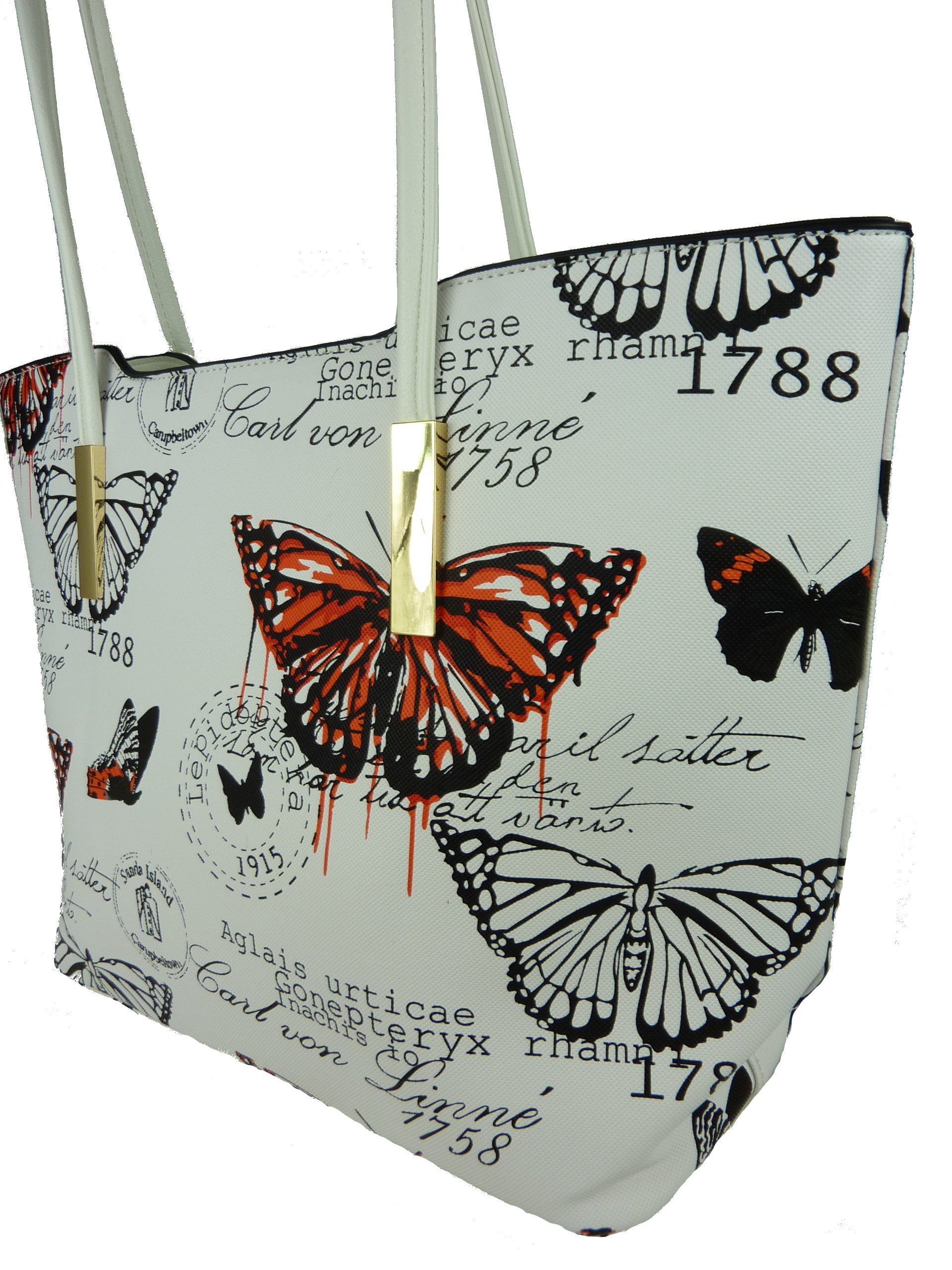 Taschen4life Henkeltasche große Damen Shopper Motive, Schmetterling Henkel Butterfly mehrfarbig Sommertasche 1803, Stil, im retro orange lange Vintage