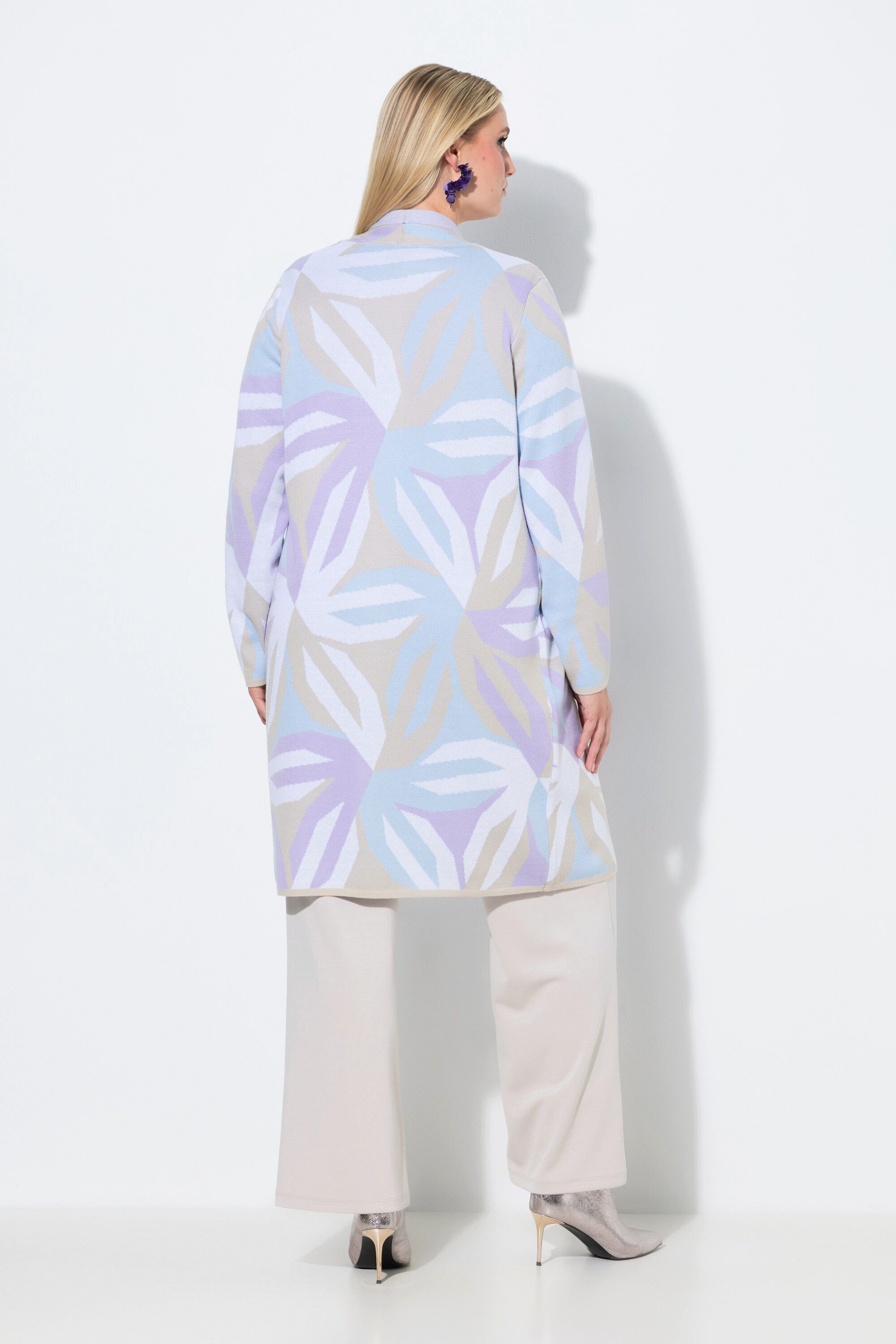 Ulla Popken Strickjacke Long-Strickjacke grafisches Muster Stehkragen