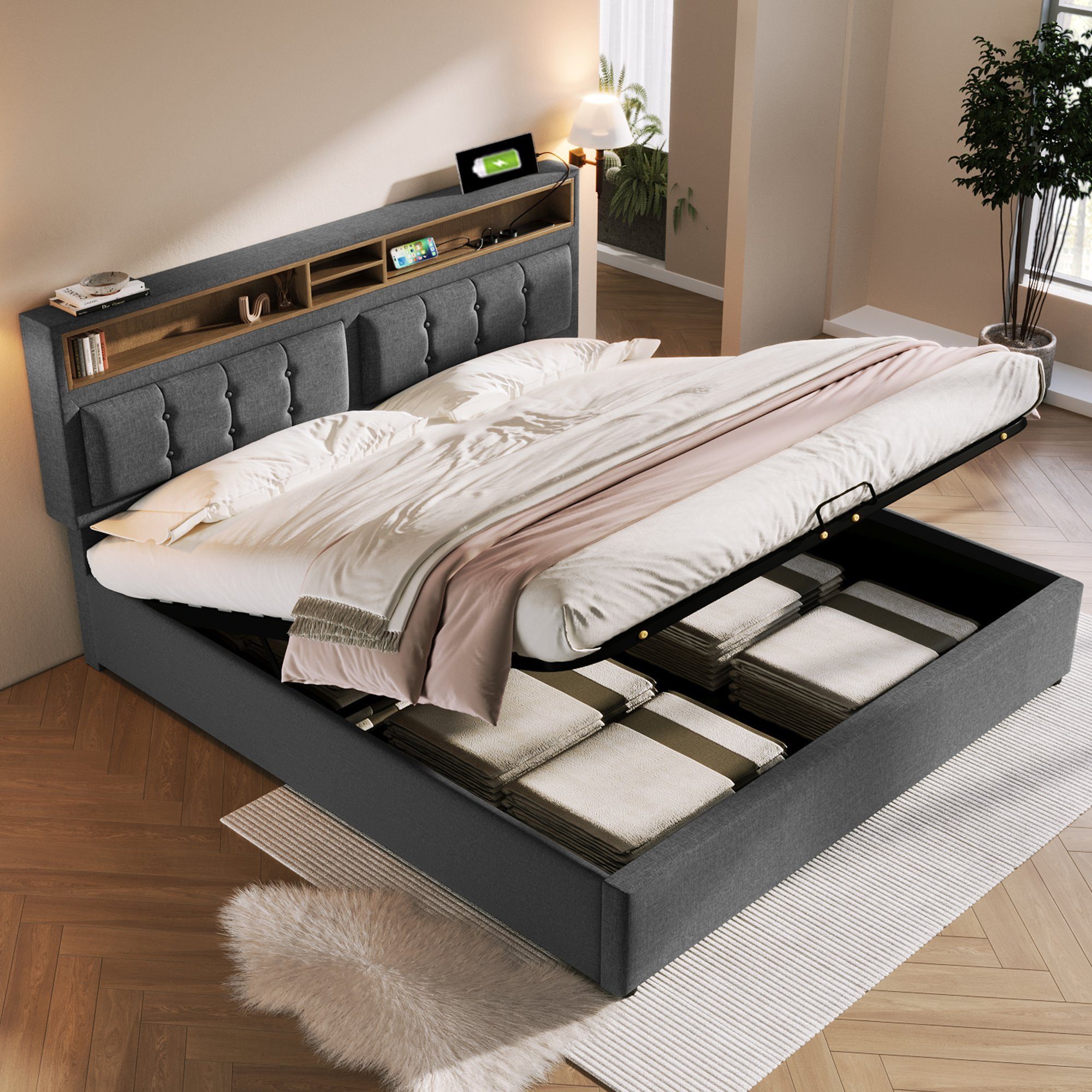 Odikalo Stauraumbett Polsterbett Doppelbett USB Lade günstig online kaufen