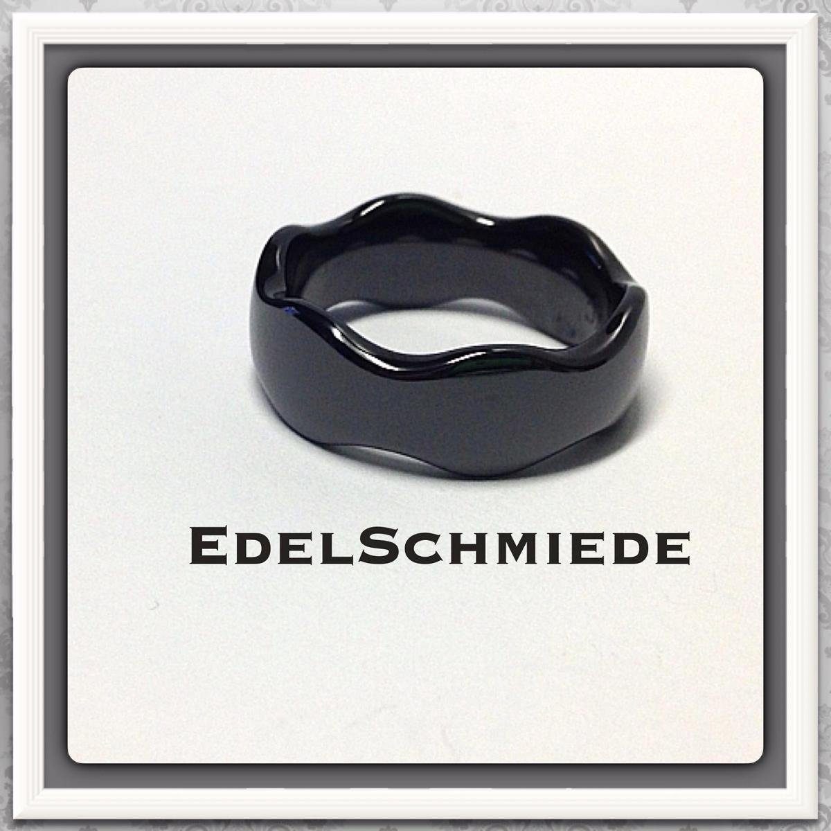 Edelschmiede925 Fingerring Keramikring schwarz mit gewelltem Rand - Trauring | Fingerringe