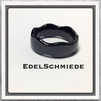 Edelschmiede925 Fingerring Keramikring schwarz mit gewelltem Rand - Trauring